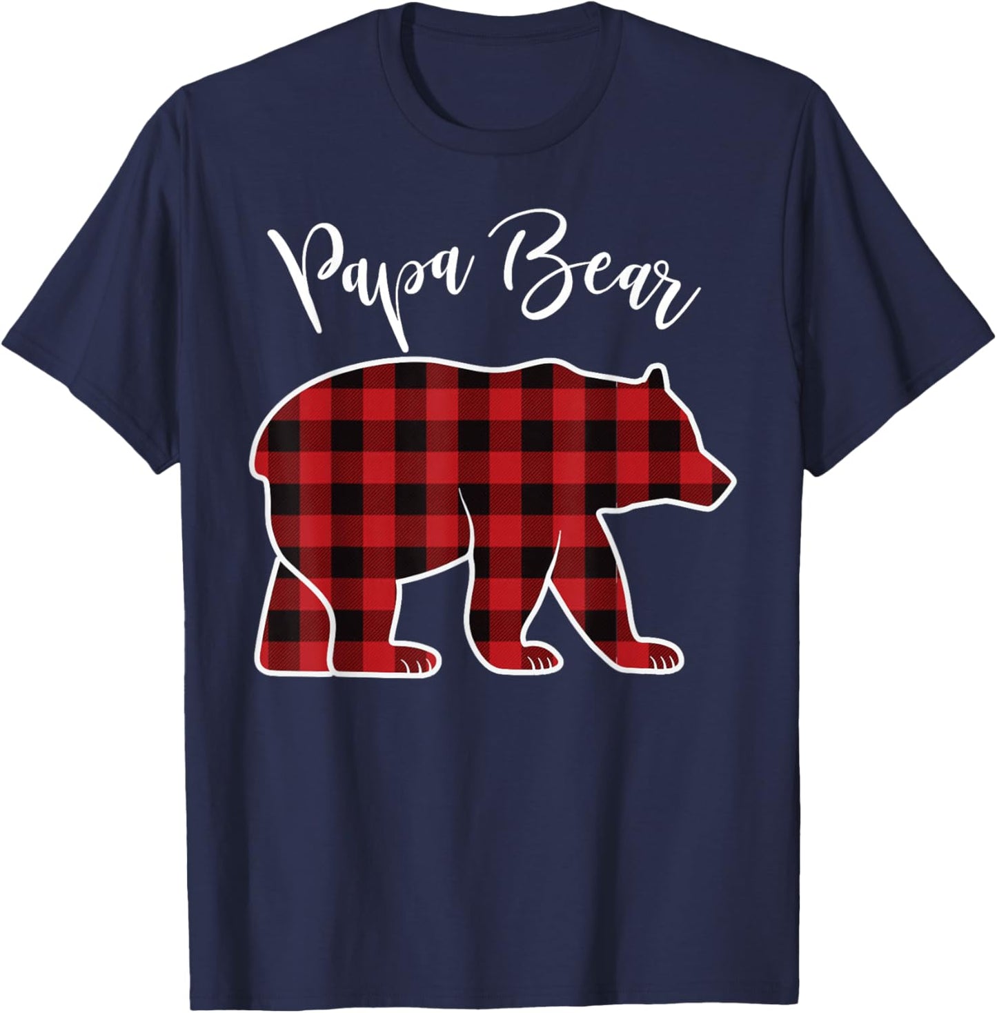 Papa Bear Pajama Red Buffalo Xmas Funny Family Christmas T-Shirt - T-Shirt | Navy