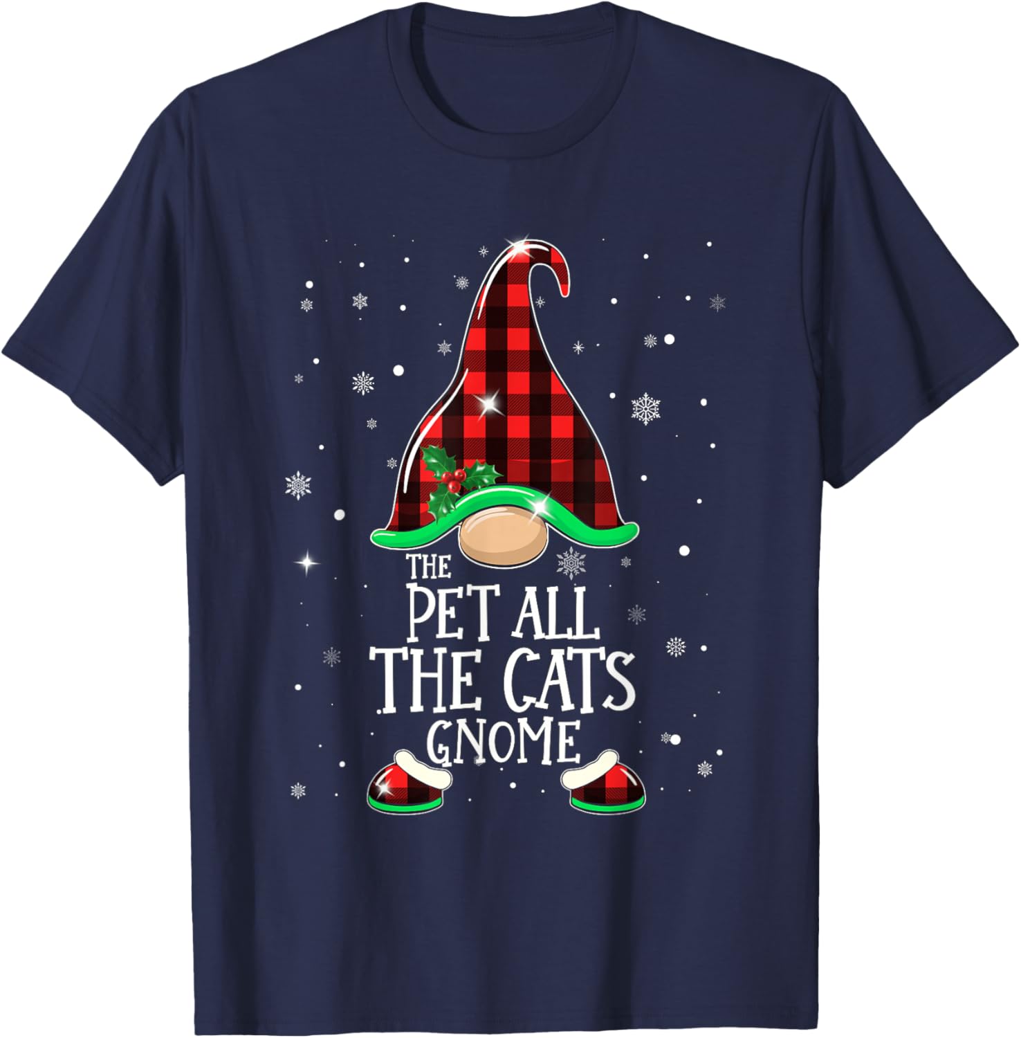 Funny Pet All The Cats Gnome Buffalo Matching Christmas T-Shirt - T-Shirt | Navy
