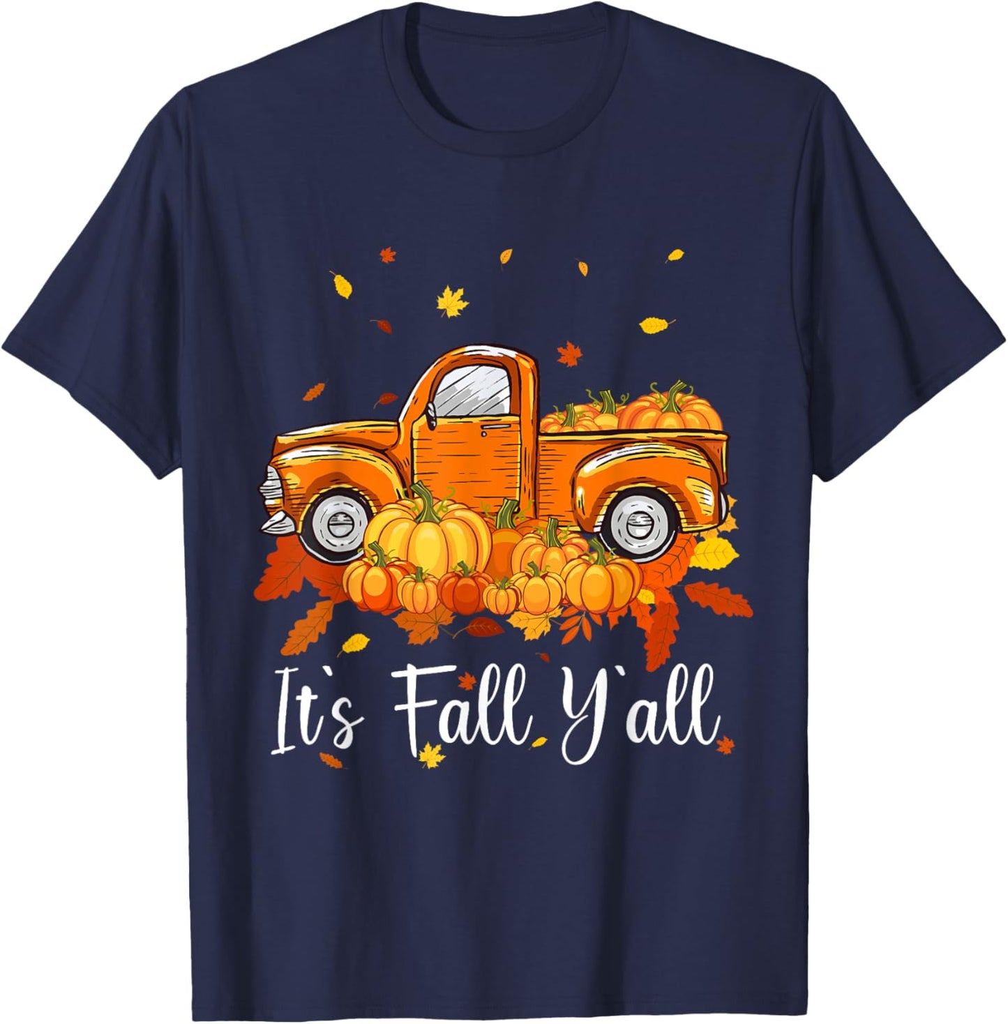 Women It's Fall Y'all Pumpkin Truck Autumn Tree Hello Fall T-Shirt - T-Shirt | Navy