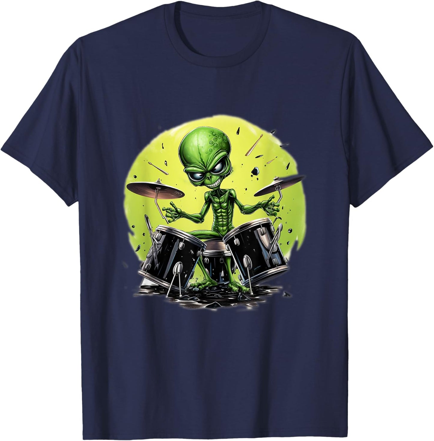 Alien Playing Drums Gifts For Drummers T-Shirt - T-Shirt | Navy