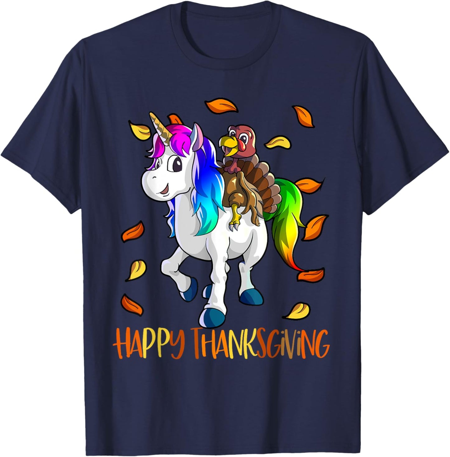 Unicorn Thanksgiving Shirt Girls Kids Unicorn Turkey T-Shirt - T-Shirt | Navy