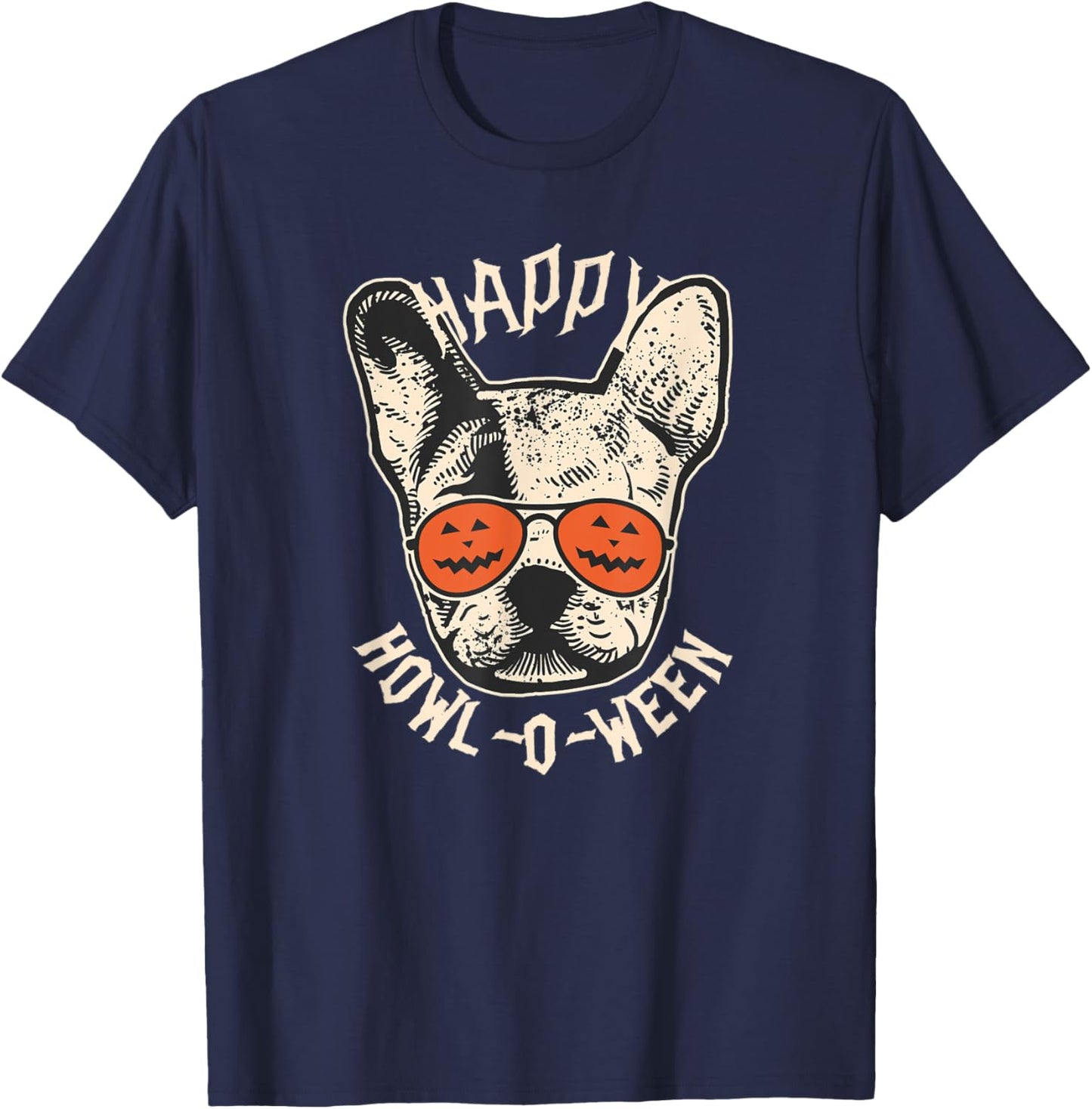 Happy Howl-o-ween Frenchie | French Bulldog Halloween T-Shirt - T-Shirt | Navy