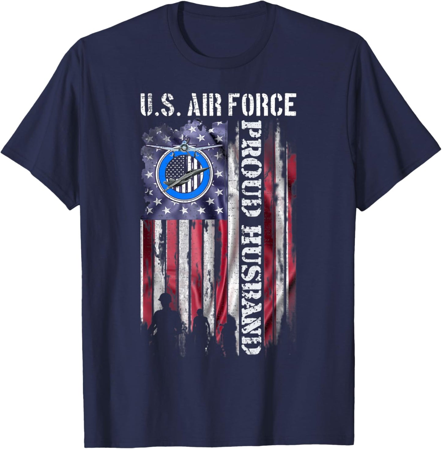 Vintage USA American Flag US Air Force Proud Veteran Husband T-Shirt - T-Shirt | Navy