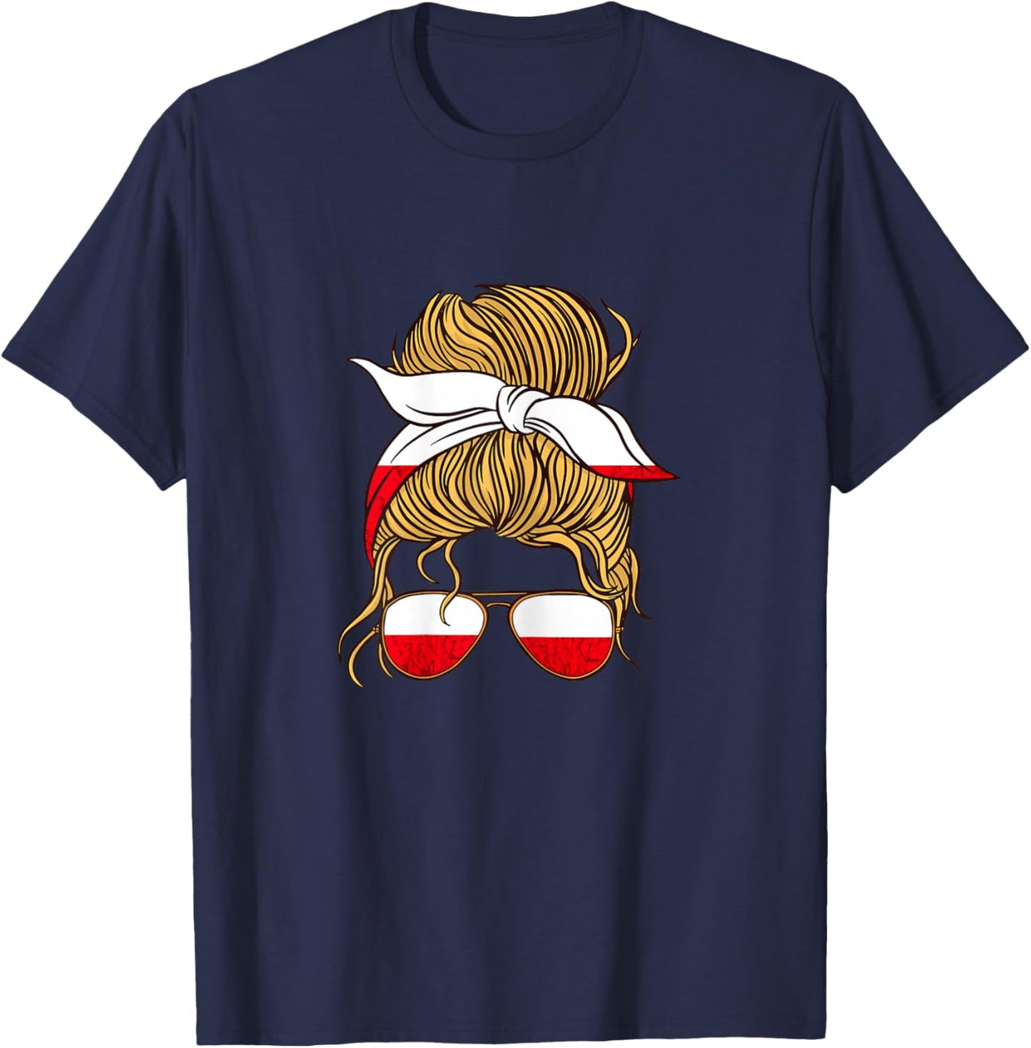 Polska Woman Roots Sunglass Polish Flag Polish Pride Poland T-Shirt - T-Shirt | Navy