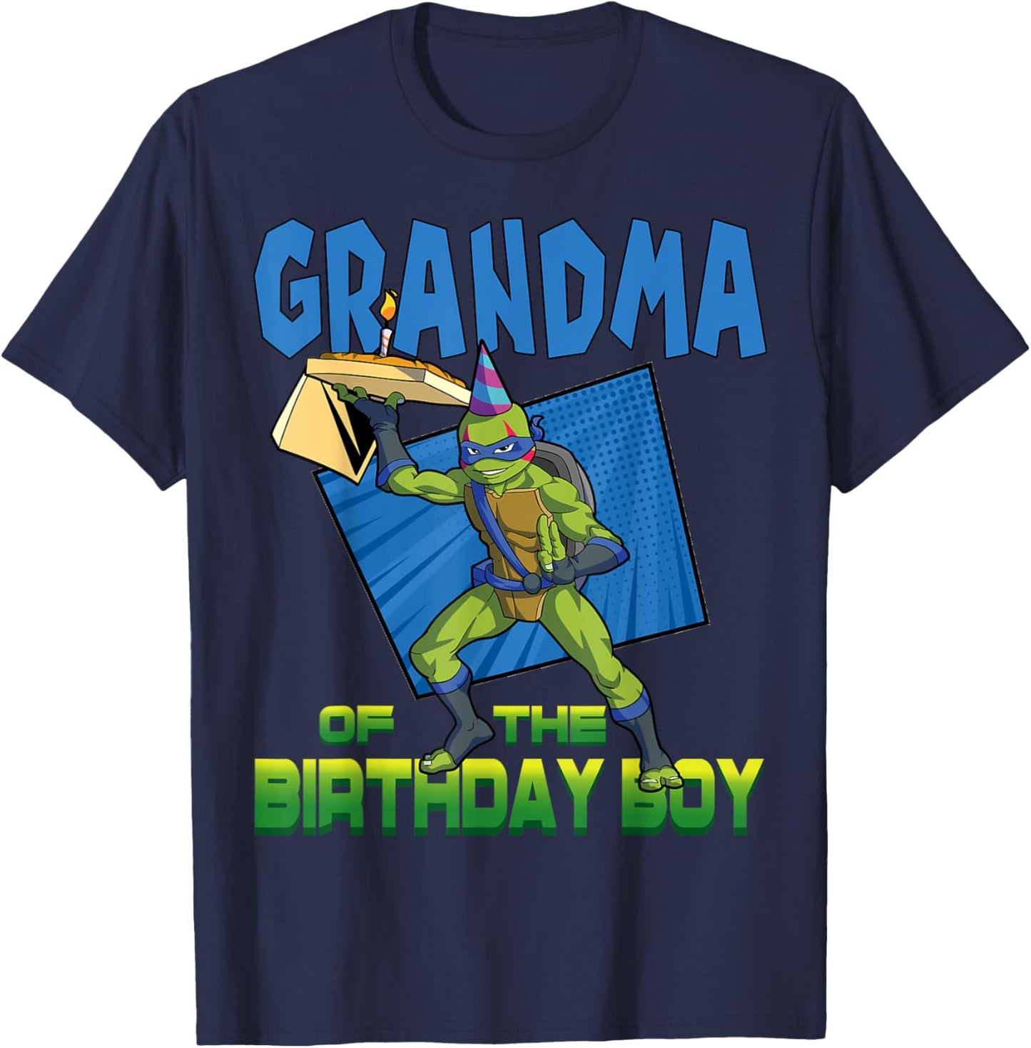 Mademark x Teenage Mutant Ninja Turtles - Leo Grandma of the Birthday Boy Pizza Theme Party T-Shirt - T-Shirt | Navy
