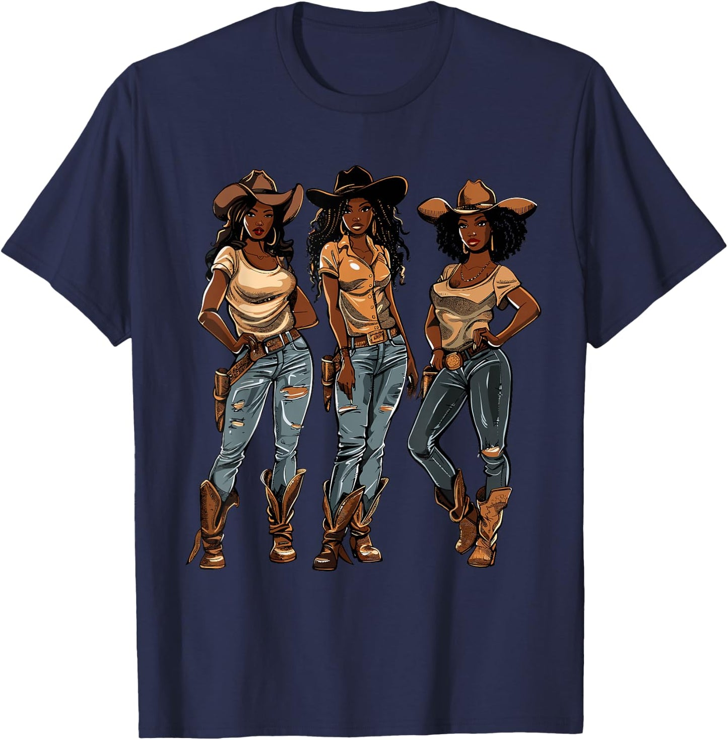 Black African American Cowgirl Western Country Texas Rodeo T-Shirt - T-Shirt | Navy