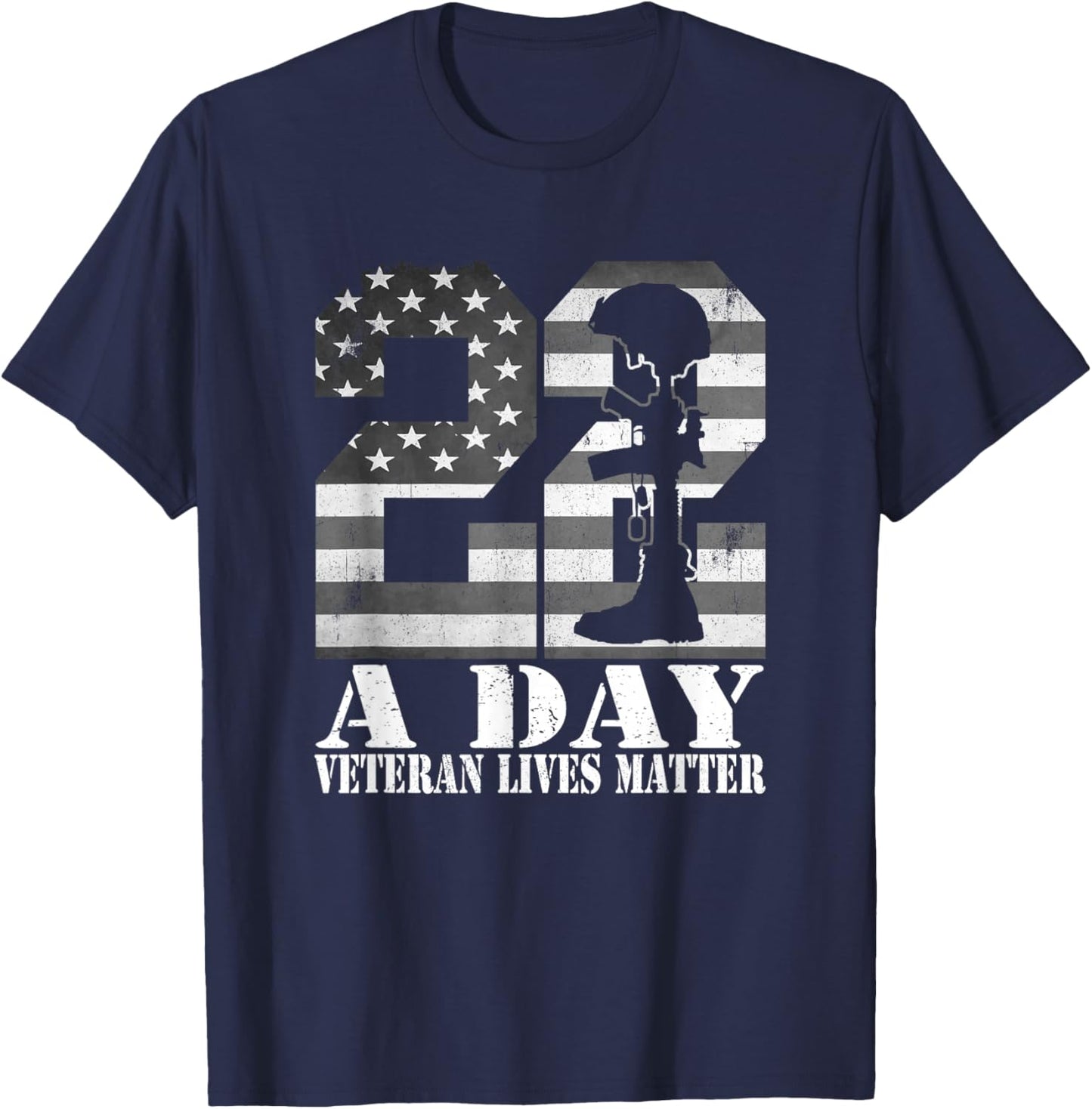 22 A Day Veteran Lives Matter American Flag Military Veteran T-Shirt - T-Shirt | Navy