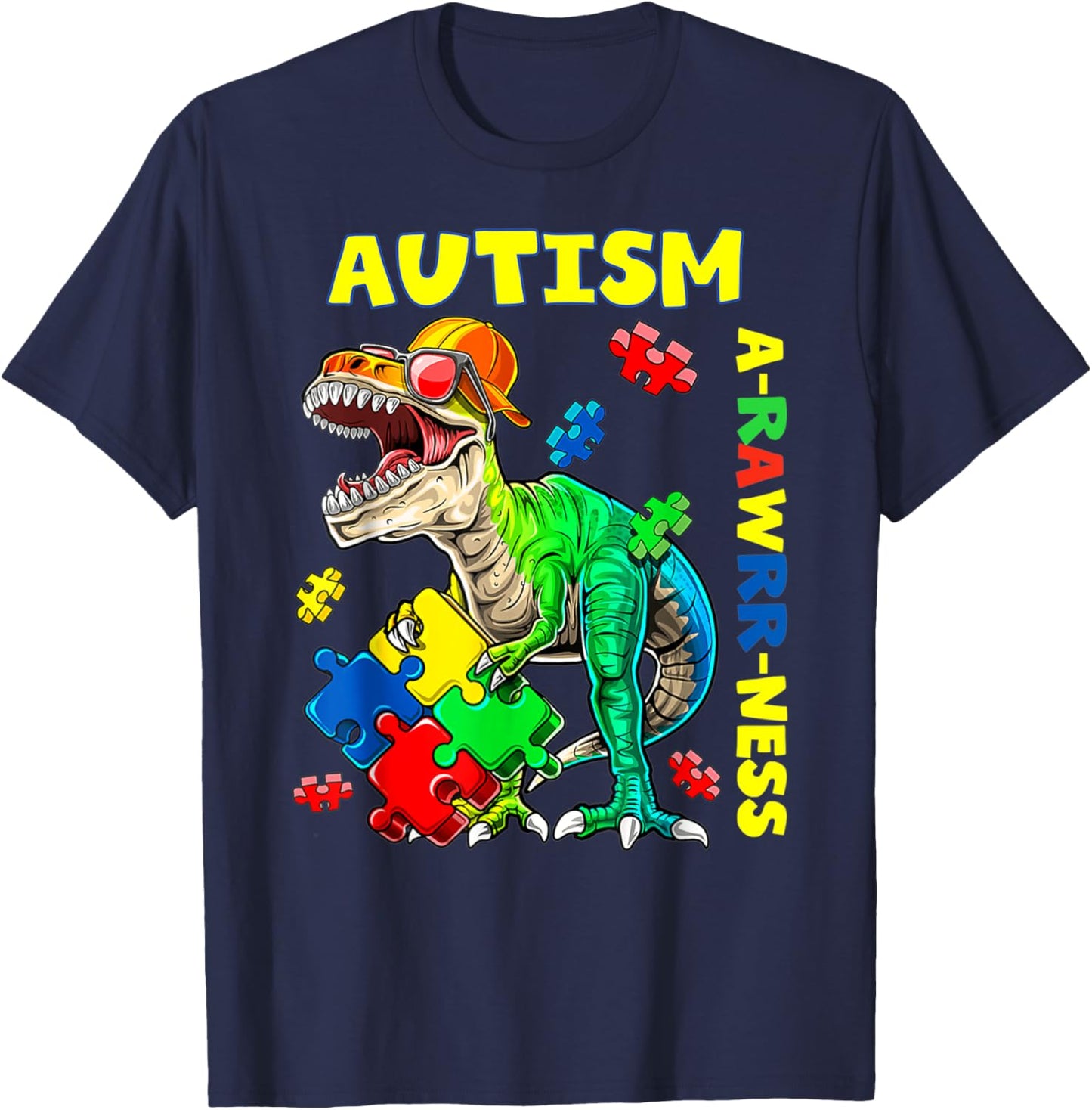 Autism Awareness Dino Autistic Toddler Boys Cute Dinosaur T-Shirt - T-Shirt | Navy