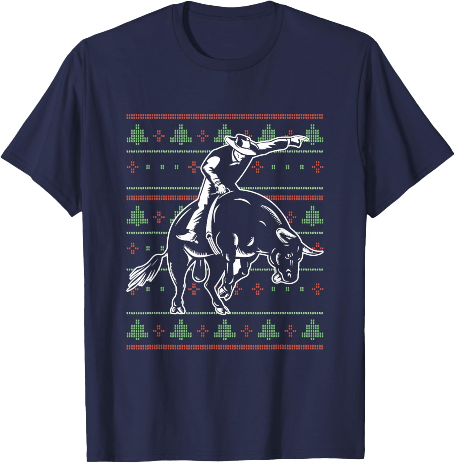 Ugly Christmas X-Mas Rodeo Santa Claus New Year Bull Riding T-Shirt - T-Shirt | Navy
