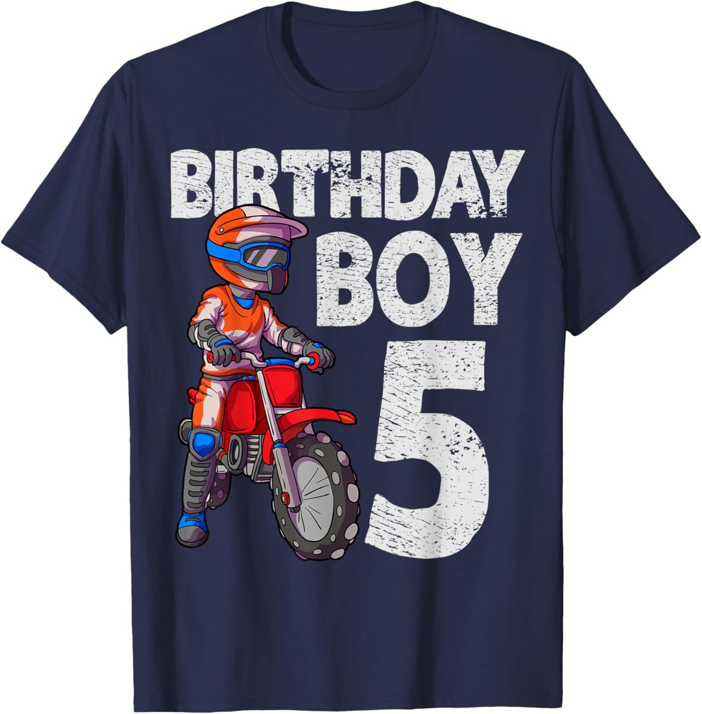 Motocross 5th Birthday Kids MX 5 Year Old Dirt Bike Birthday T-Shirt - T-Shirt | Navy