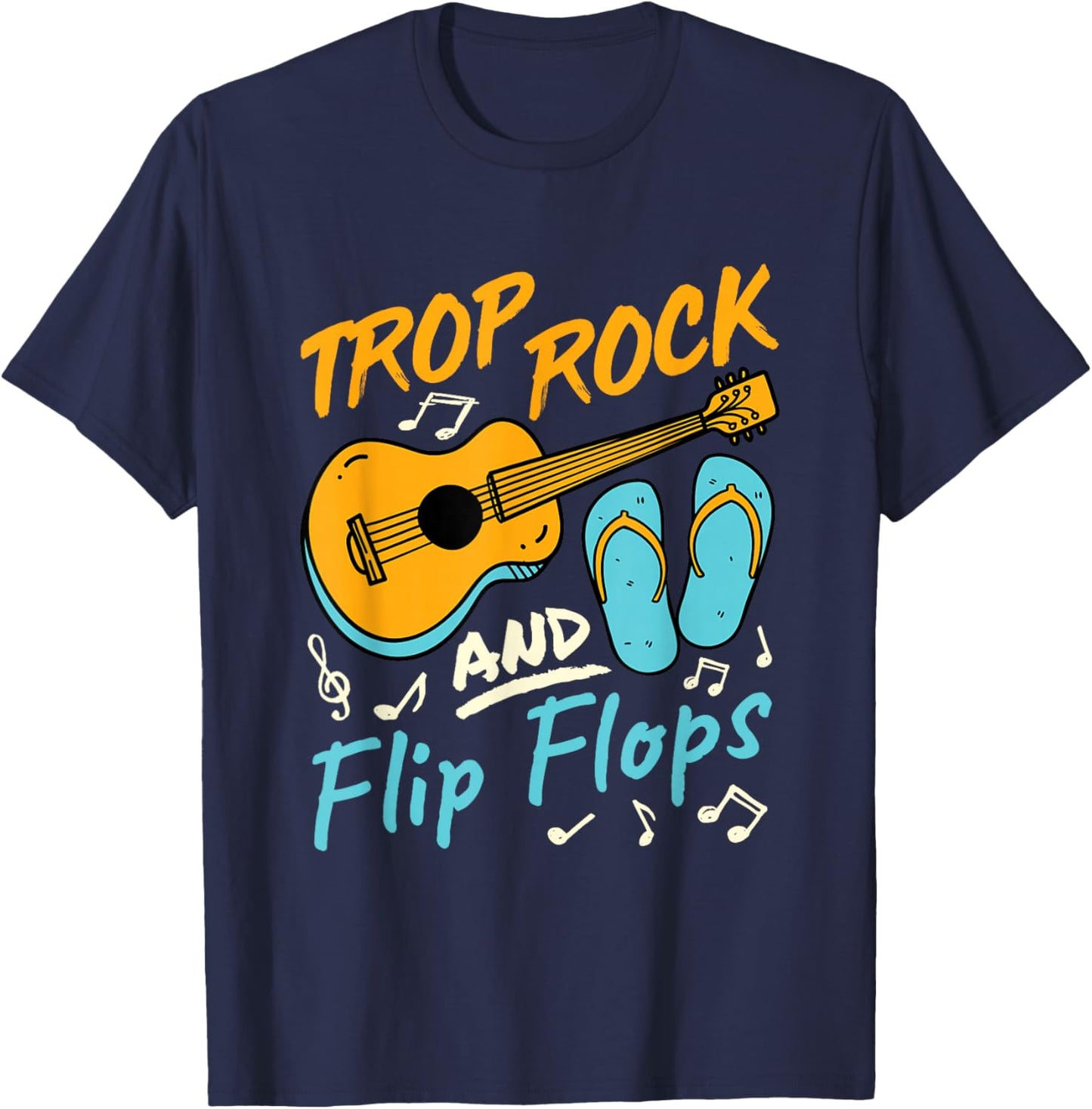 Trop Rock and Flip Flops Tropical Music Lover Island Graphic T-Shirt - T-Shirt | Navy