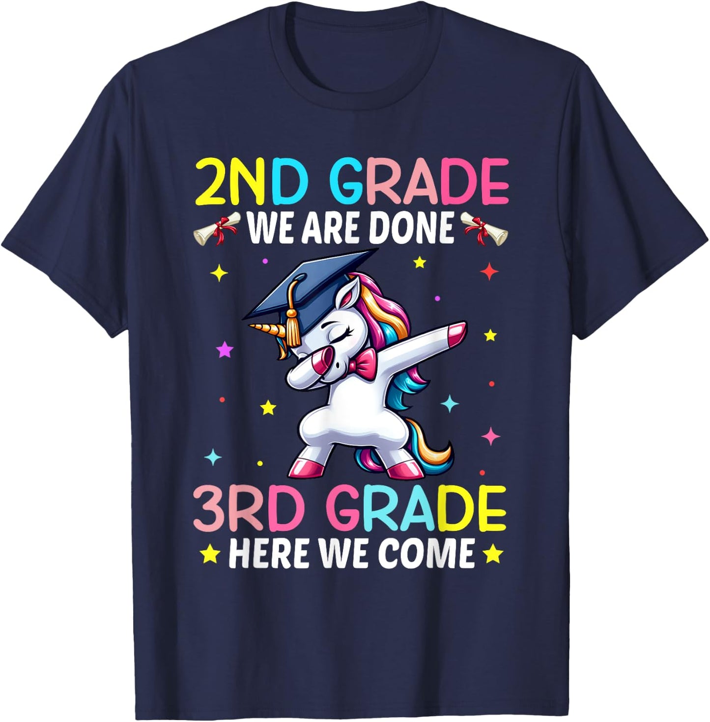 Girls 2nd Grade Graduation Unicorn Outfit Hello 3rd Grade T-Shirt - T-Shirt | Navy