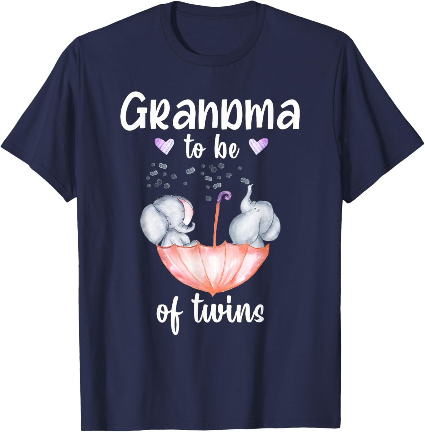 Grandma To Be Of Twins Baby Shower Elephant T-Shirt - T-Shirt | Navy