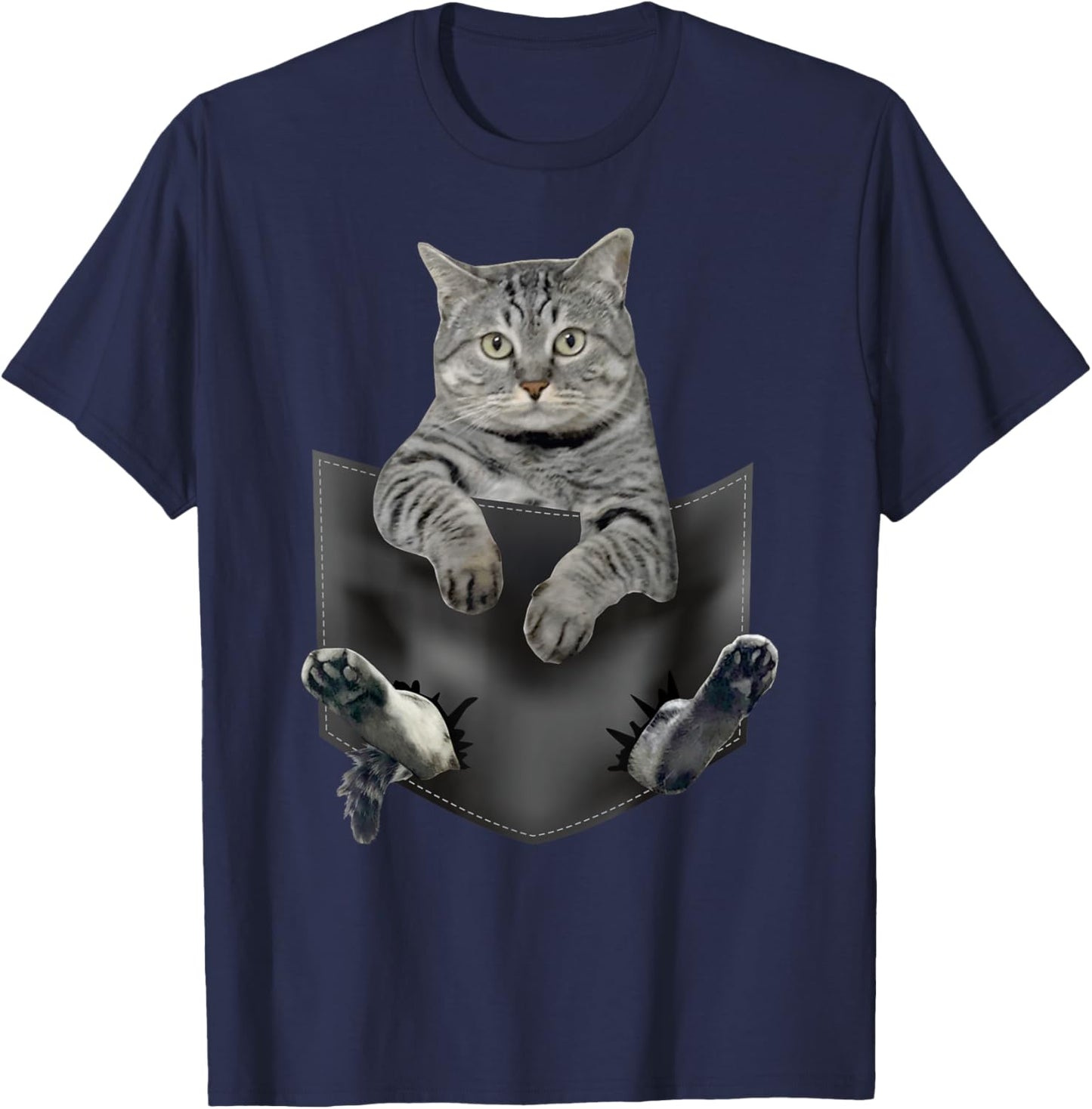 Cat in Pocket Funny Grey Cats Paws Animal Lover Kitten Owner Men Women Kids T-Shirt - T-Shirt | Navy