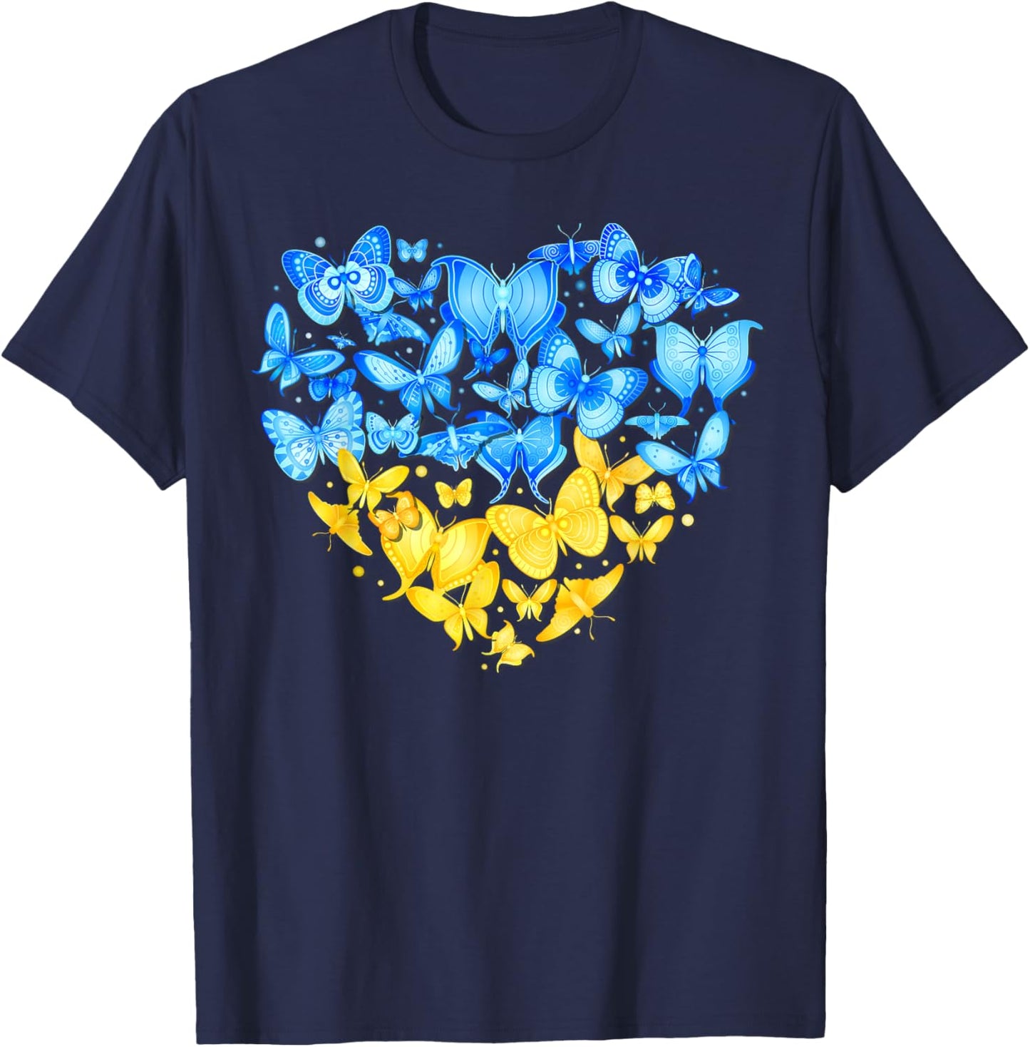 Heart Heart Ukraine Butterfly Ukraine Sunflower T-Shirt - T-Shirt | Navy