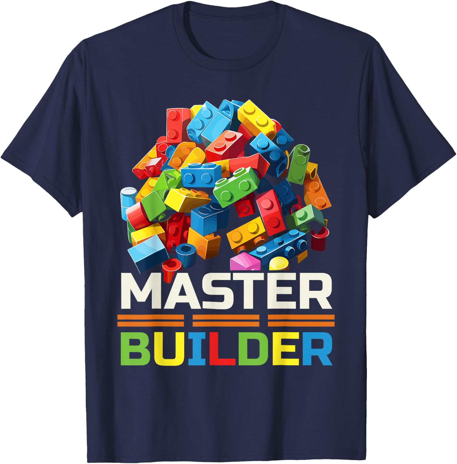Master Builder Bricks Blocks Play Toys T-Shirt - T-Shirt | Navy