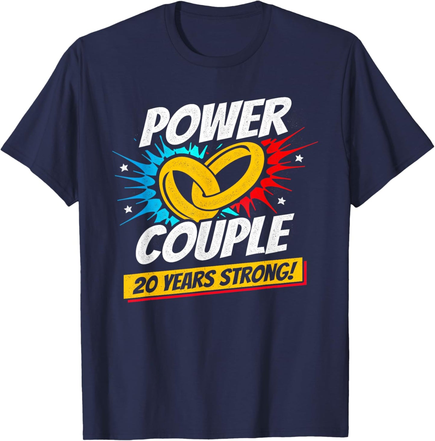 Married 20 Years - Power Couple - 20th Wedding Anniversary T-Shirt - T-Shirt | Navy