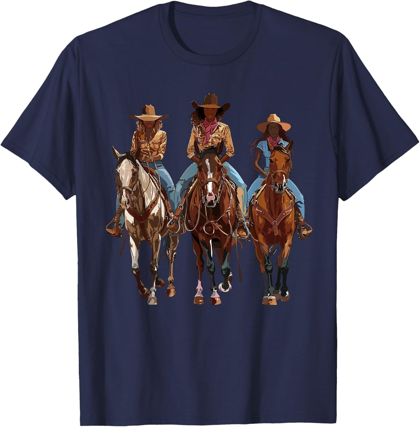 Black African American Cowgirl Western Country Texas Rodeo T-Shirt - T-Shirt | Navy