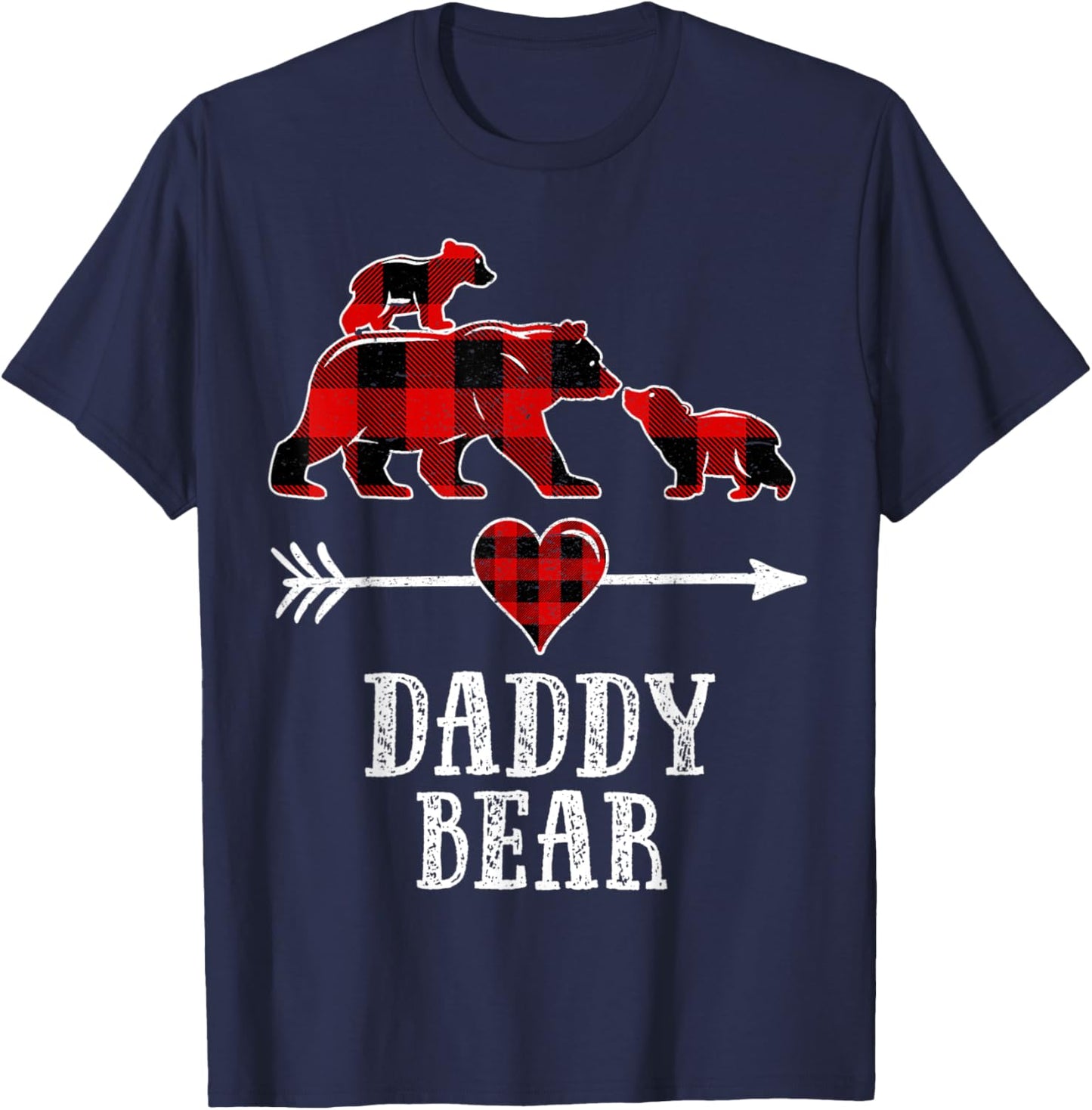 Daddy Bear 2 Cubs Shirt, Christmas Daddy Bear Plaid Pajama T-Shirt - T-Shirt | Navy