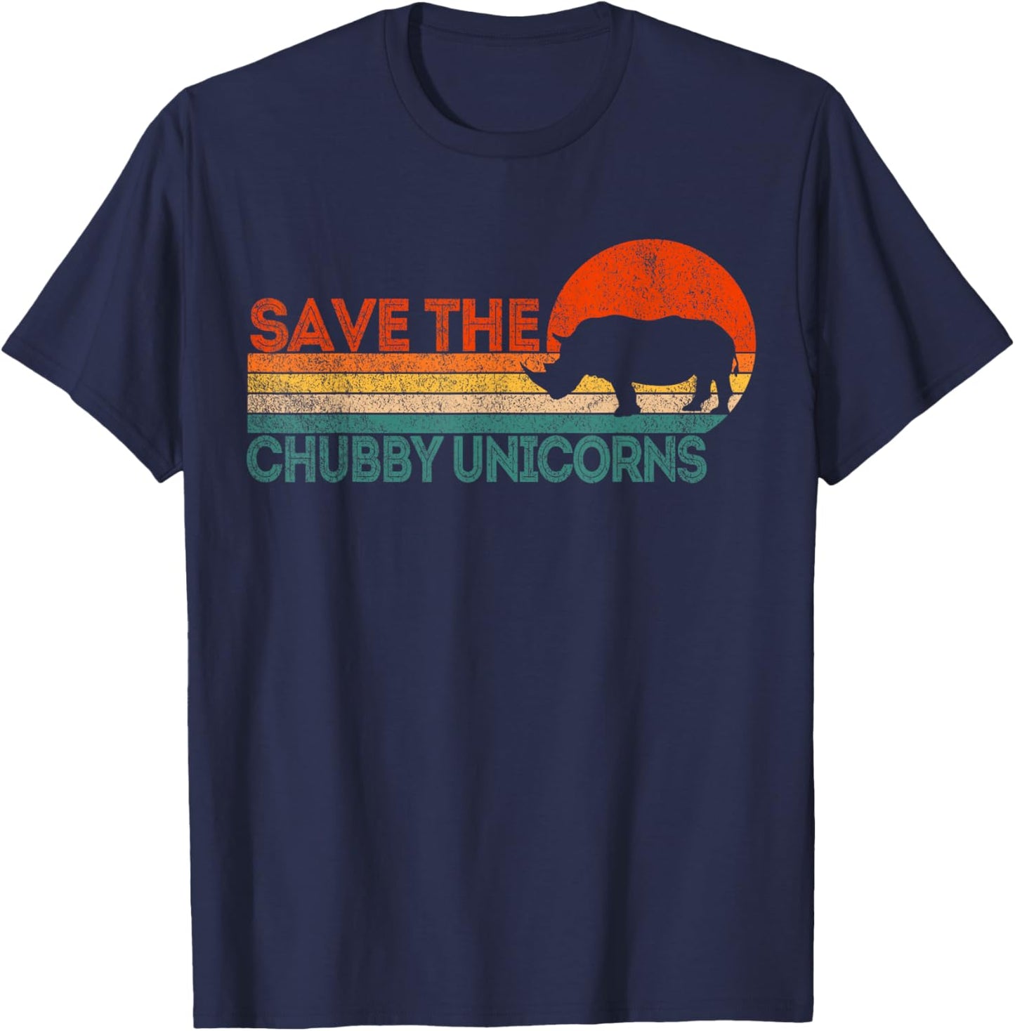 Save The Chubby Unicorns Funny Rhino Chubby Unicorn Retro T-Shirt - T-Shirt | Navy