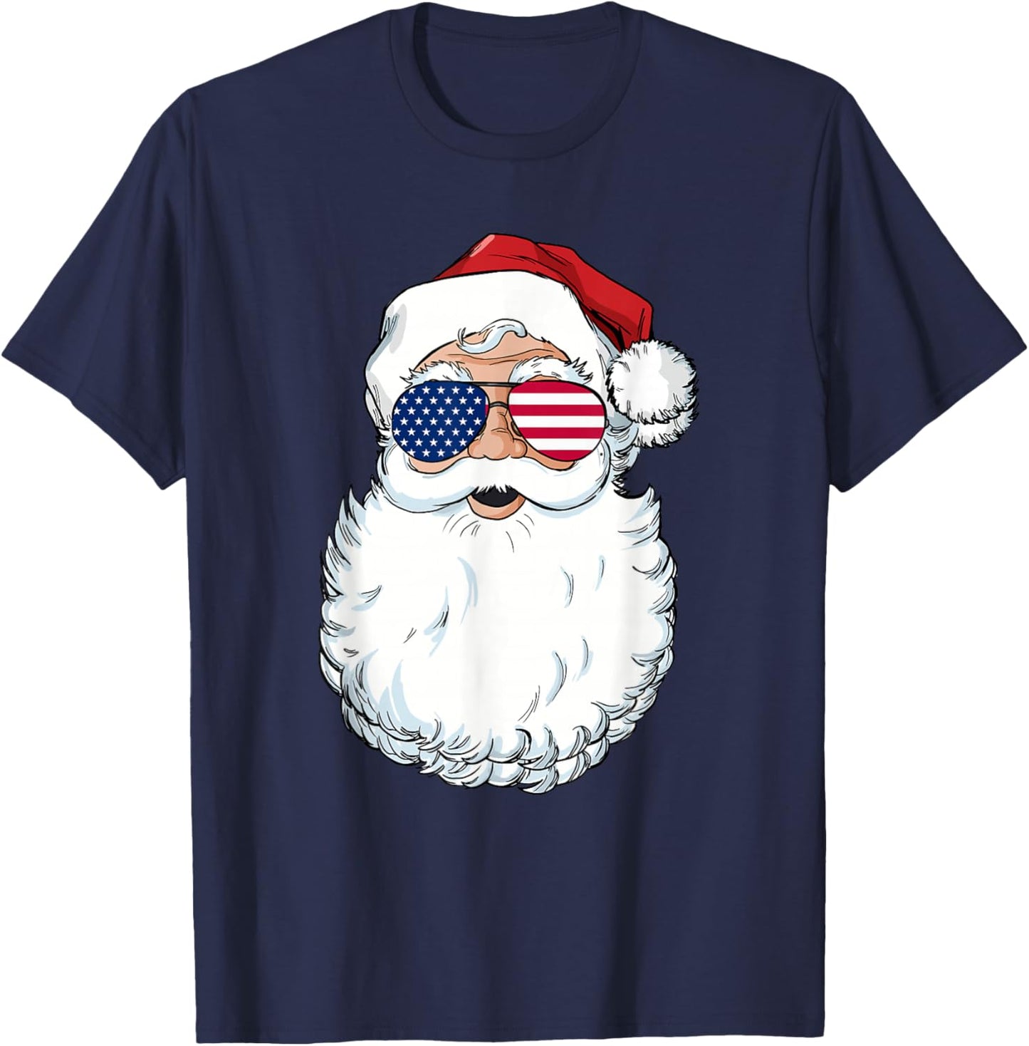 Santa Claus Patriotic USA Sunglasses Christmas in July Santa T-Shirt - T-Shirt | Navy