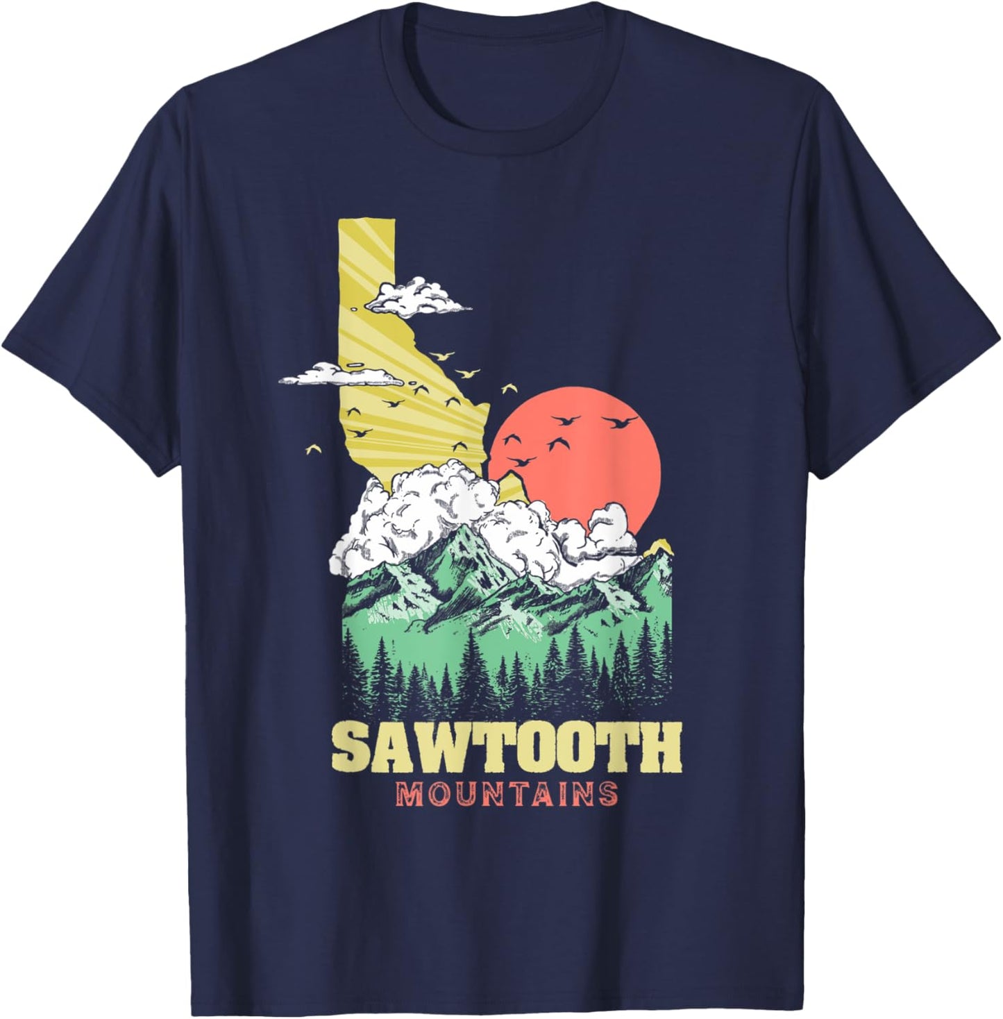 Sawtooth Mountains Idaho Outdoors Nature Vintage Retro T-Shirt - T-Shirt | Navy