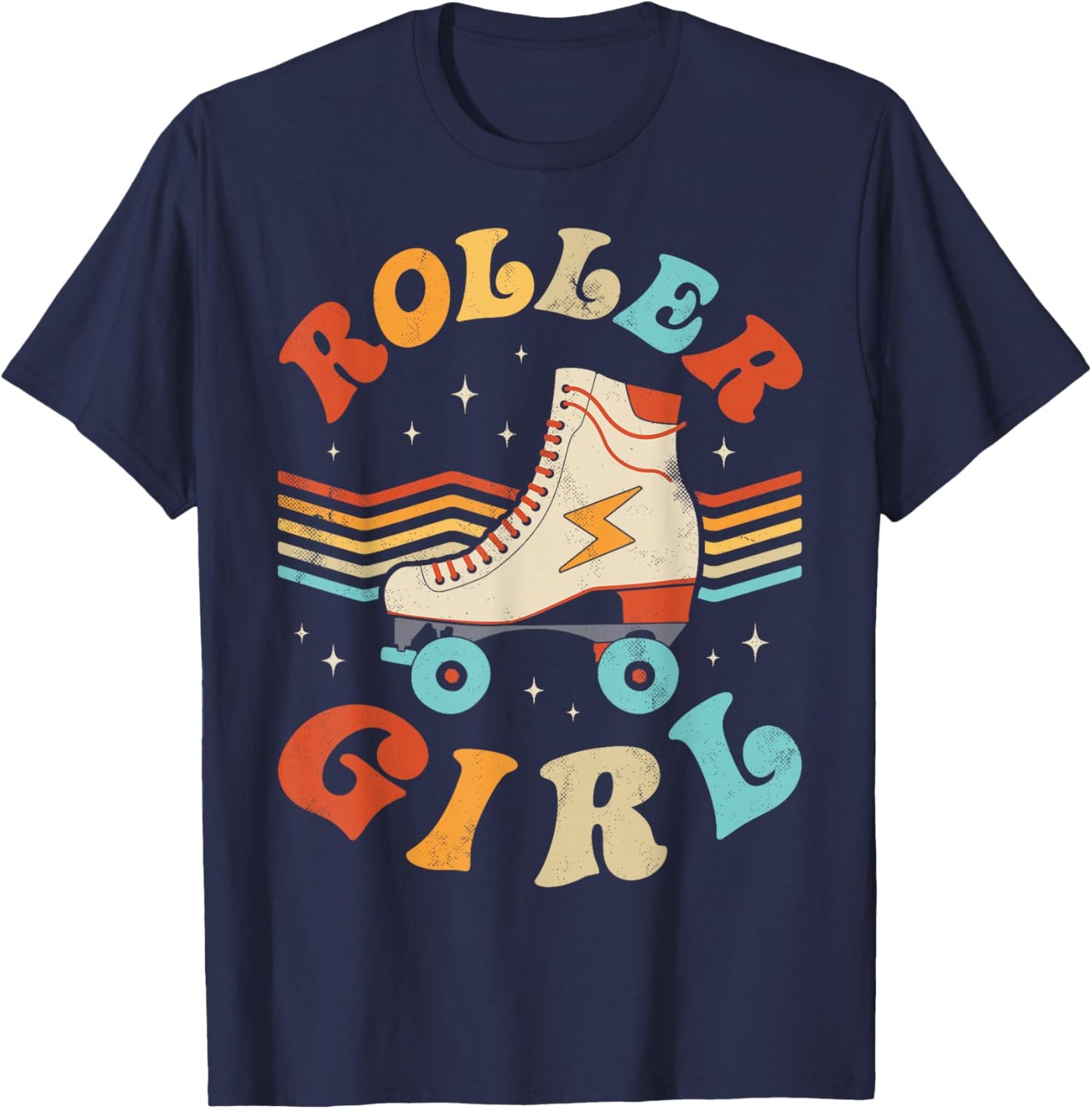 Roller Girl Skater Skating Retro Vintage 70s 80s Skates Cute T-Shirt - T-Shirt | Navy