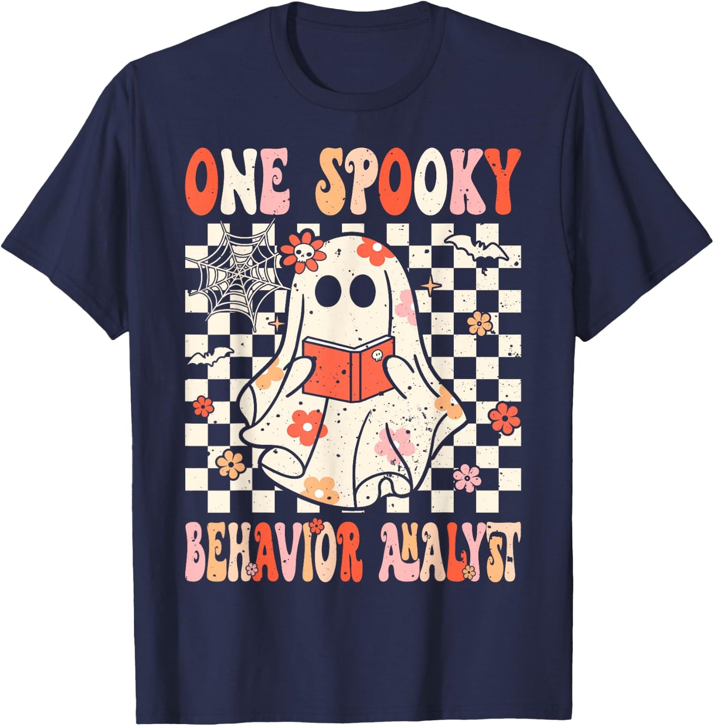 Groovy Boo Behavior Analyst Crew Ghost Women Halloween T-Shirt - T-Shirt | Navy