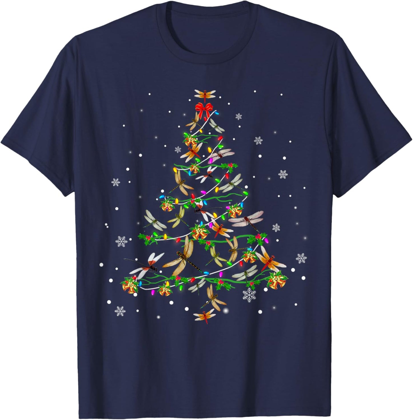 Dragonfly Christmas Tree Ornament Decor Xmas T-Shirt - T-Shirt | Navy