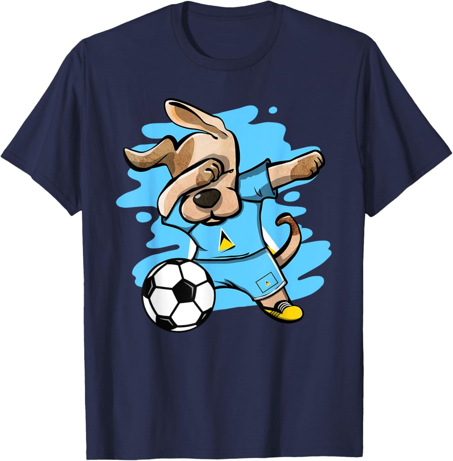 Dabbing Dog Saint Lucia Soccer Fans Jersey Saint Lucian Flag Women Girls Kids T-Shirt - T-Shirt | Navy