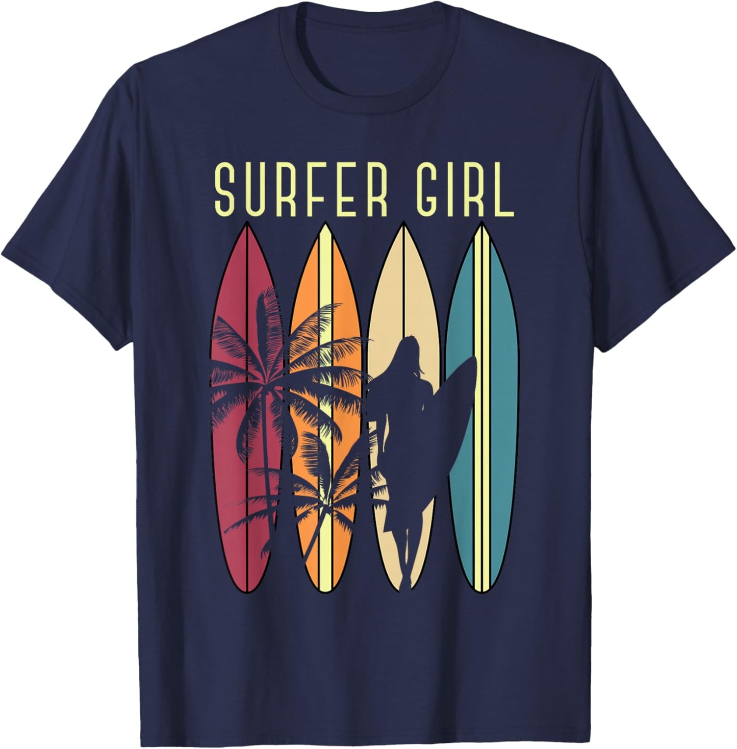 Water Sports Surfing Girls Surfboard Surfer Hobby Surfing T-Shirt - T-Shirt | Navy