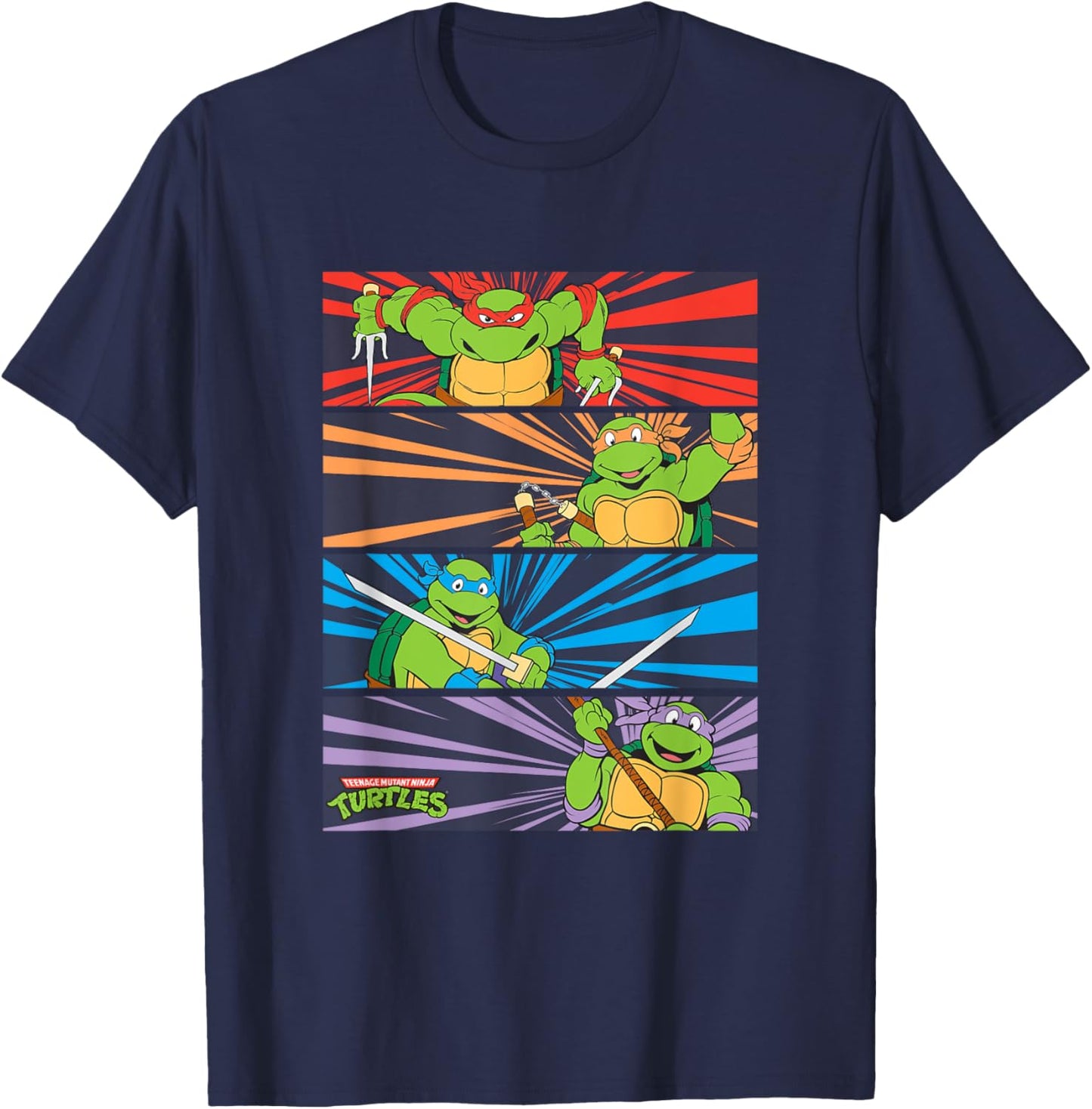 Mademark x Teenage Mutant Ninja Turtles - Raphael, Michaelangelo, Donatello and Leonardo Retro Style T-Shirt - T-Shirt | Navy