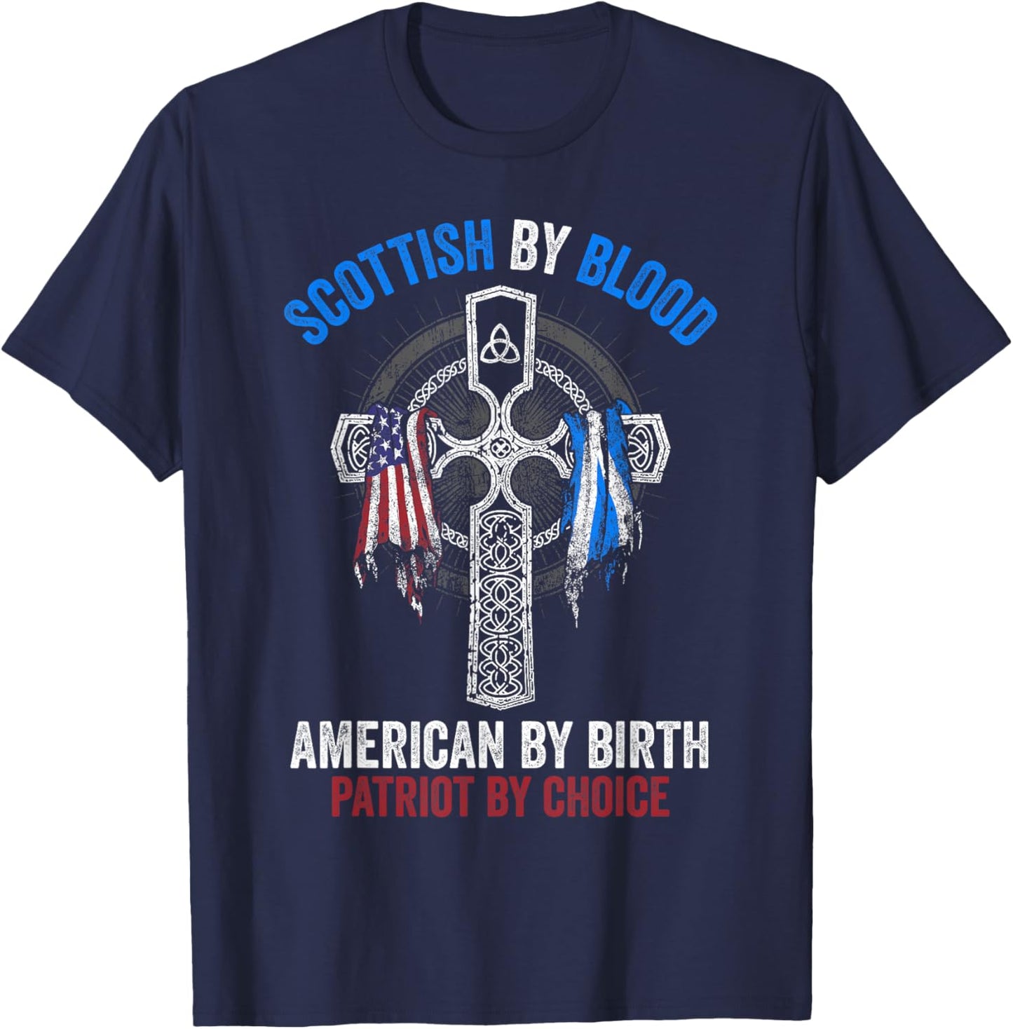 Scottish By Blood American By Birth Cross Flag T-Shirt - T-Shirt | Navy
