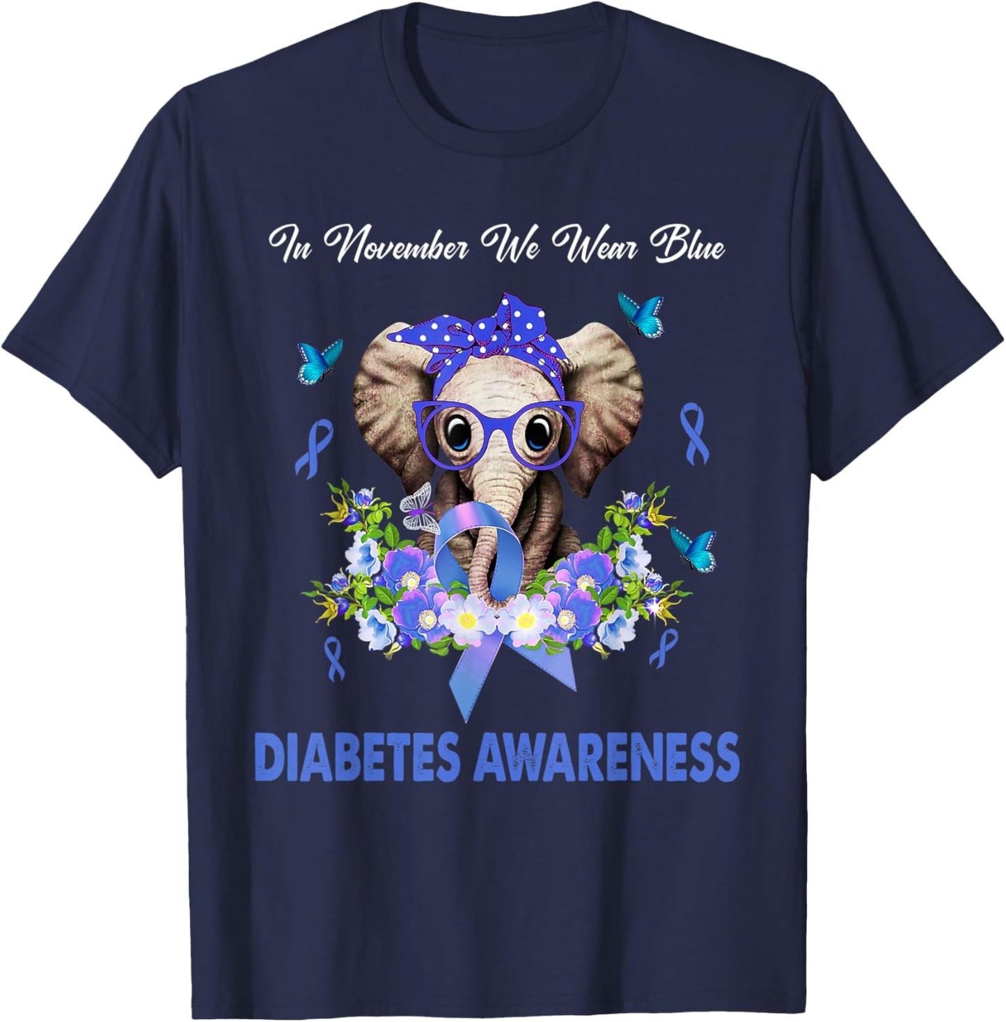 In November We Wear Blue Elephant Diabete Awareness T-Shirt - T-Shirt | Navy