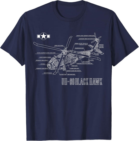 American Military Aircraft UH 60 Black Hawk Helicopter T-Shirt - T-Shirt | Navy