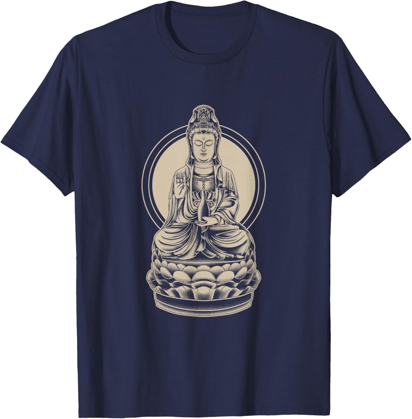 Buddhist T Shirt Kuan Yin Meditation Zen Yoga Chinese Taoist T-Shirt - T-Shirt | Navy