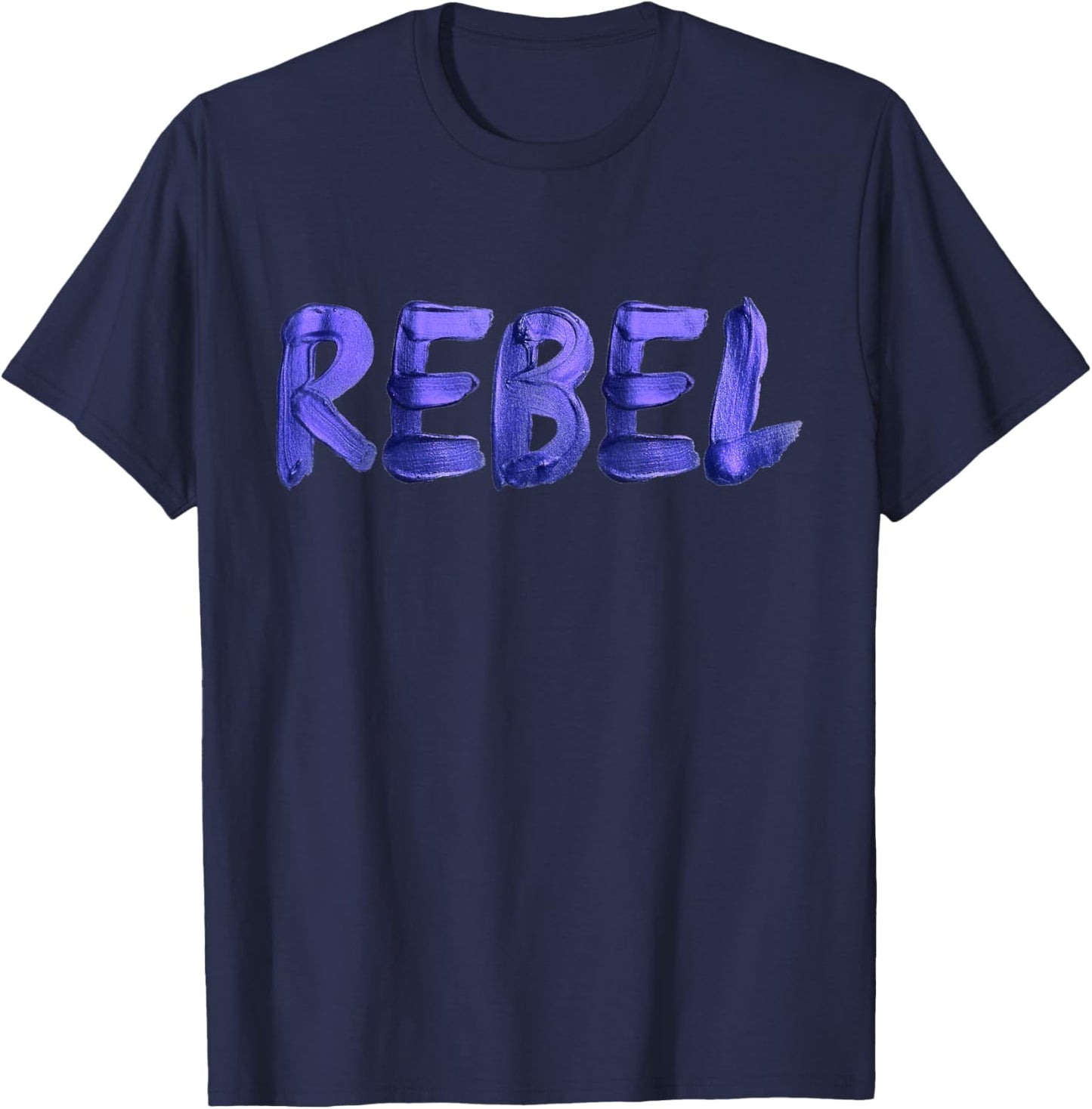 Rebell Rocker Painted Letters Design Graphic Women Men T-Shirt - T-Shirt | Navy