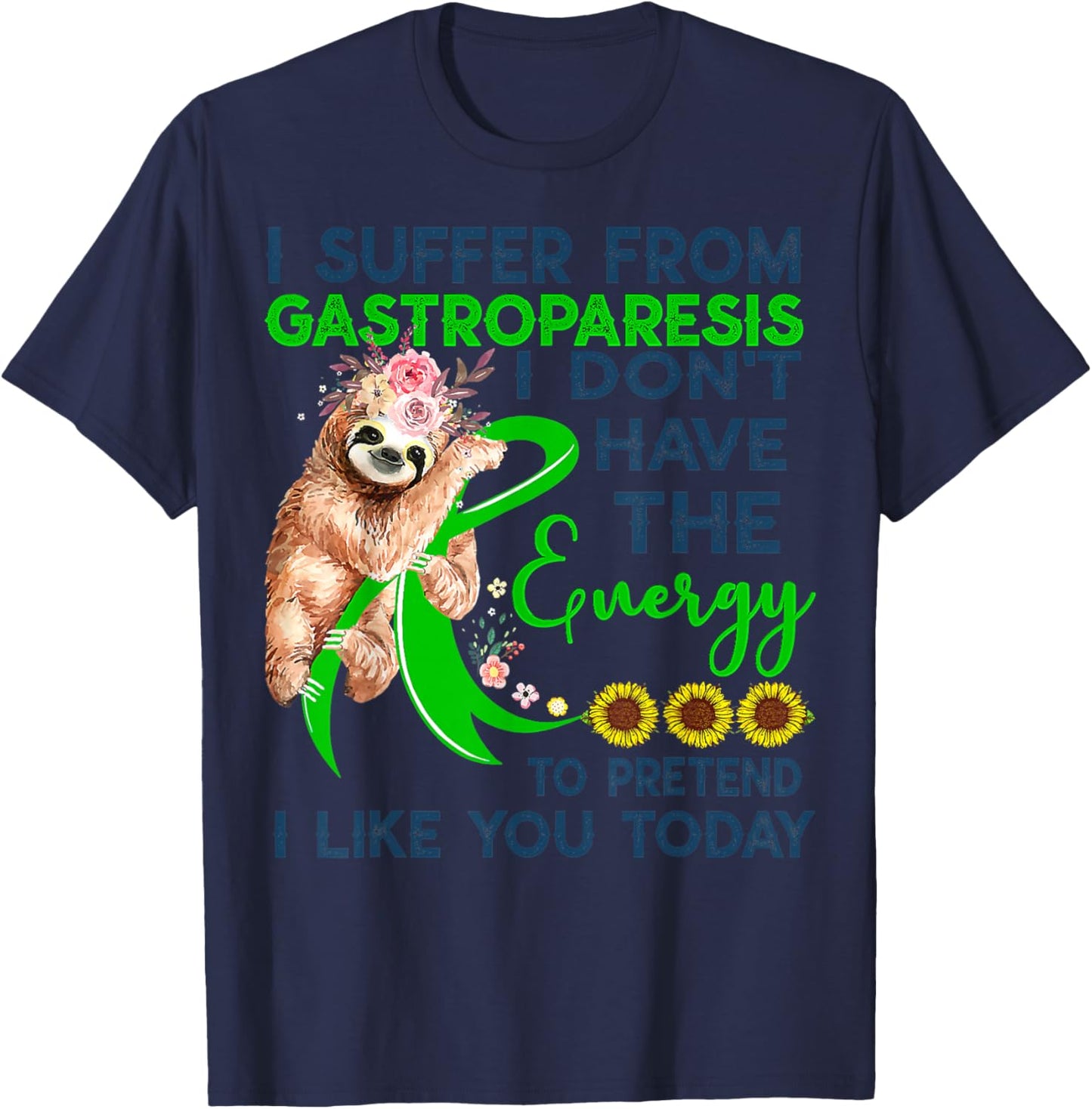 Gastroparesis sloth vintage awareness Shirt warrior support T-Shirt - T-Shirt | Navy