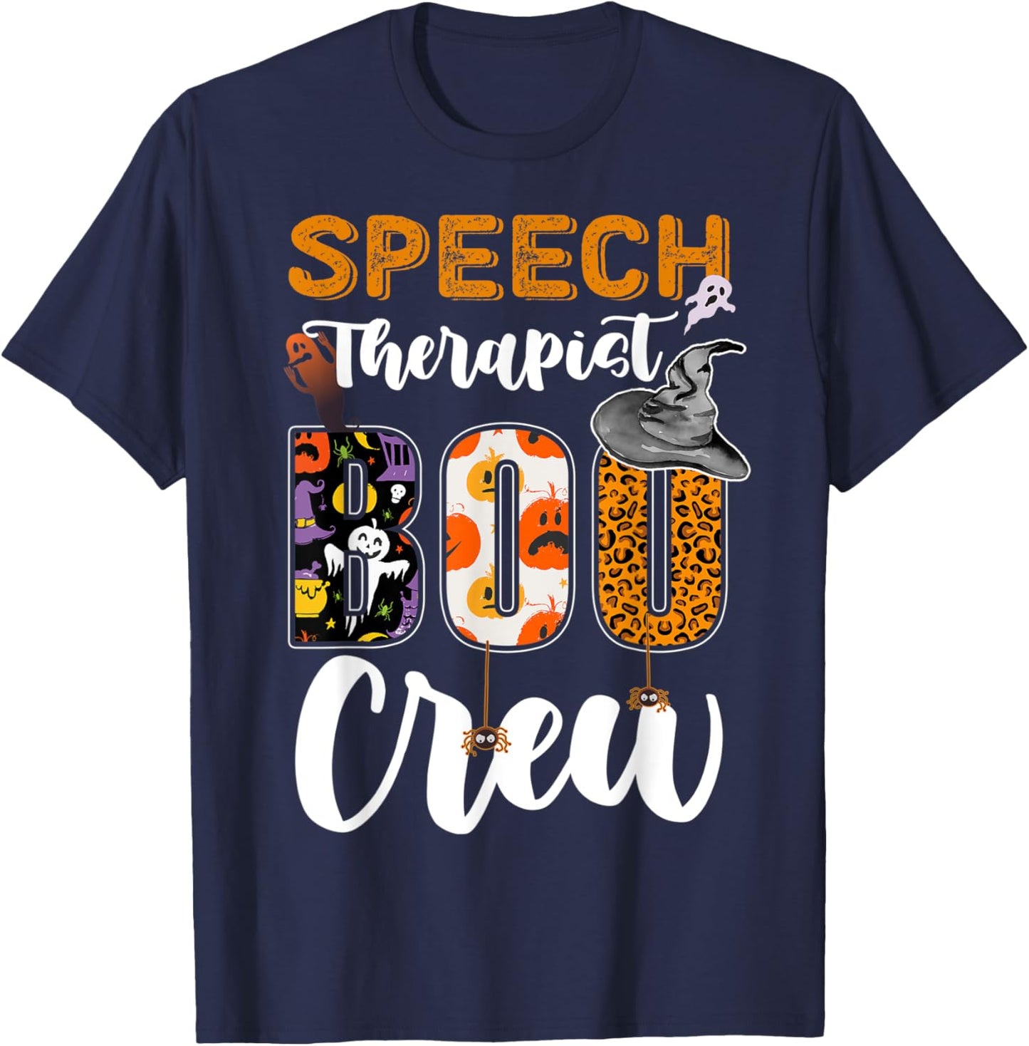 Speech Therapist Boo Crew Ghost Therapy Halloween Matching T-Shirt - T-Shirt | Navy