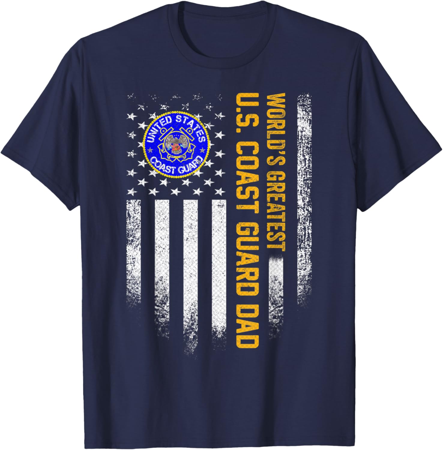 Vintage USA Flag World's Greatest US Coast Guard Veteran Dad T-Shirt - T-Shirt | Navy