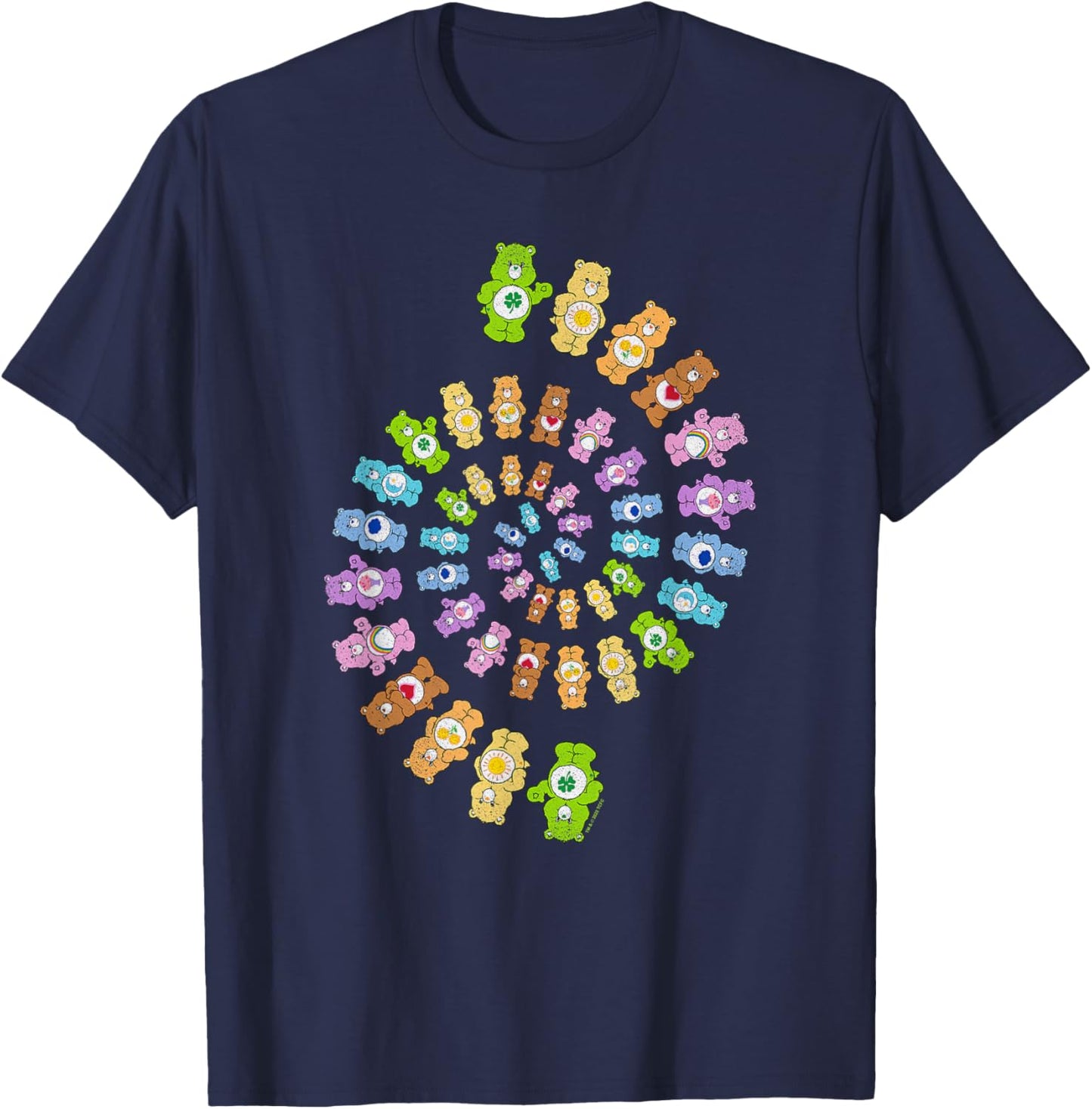 Care Bears Psychedelic Retro Rainbow Spiral Bear Group T-Shirt - T-Shirt | Navy