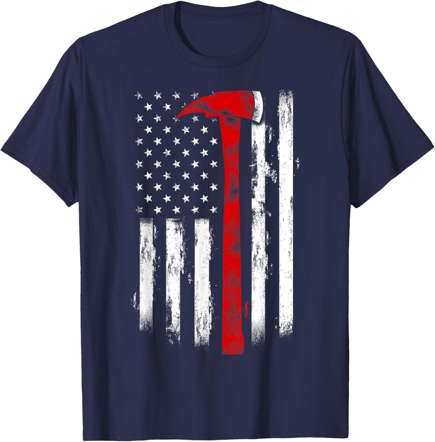 Fireman Ax Fire Department Firefighter American Axe Flag T-Shirt - T-Shirt | Navy