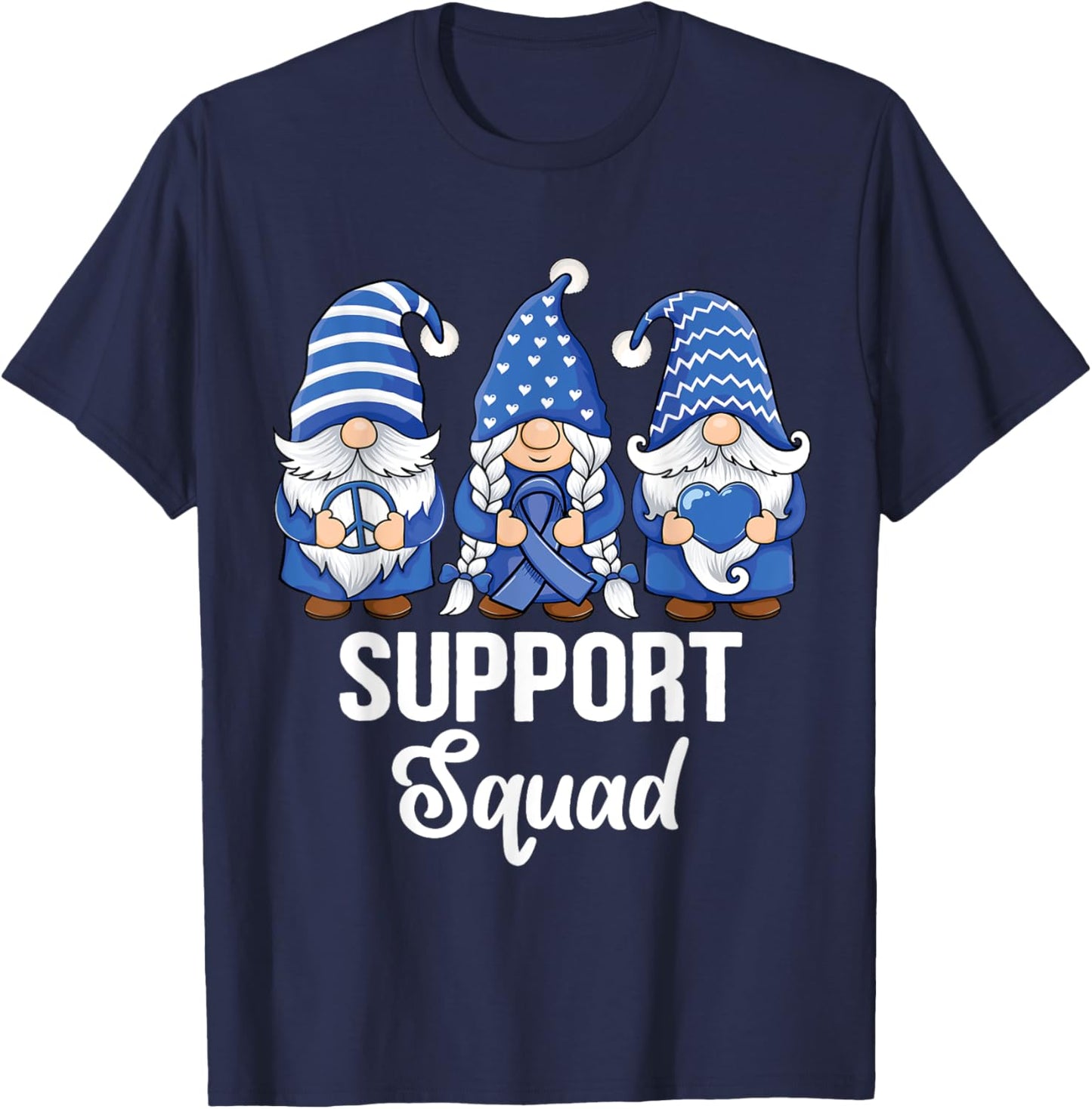 Colon Cancer Support gnomes with ribbon Colorectal Awareness T-Shirt - T-Shirt | Navy