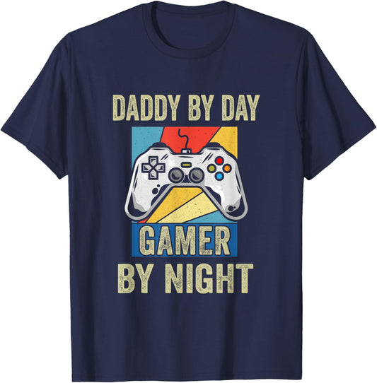 Dad By Day Gamer By Night Funny Gift T-Shirt - T-Shirt | Navy