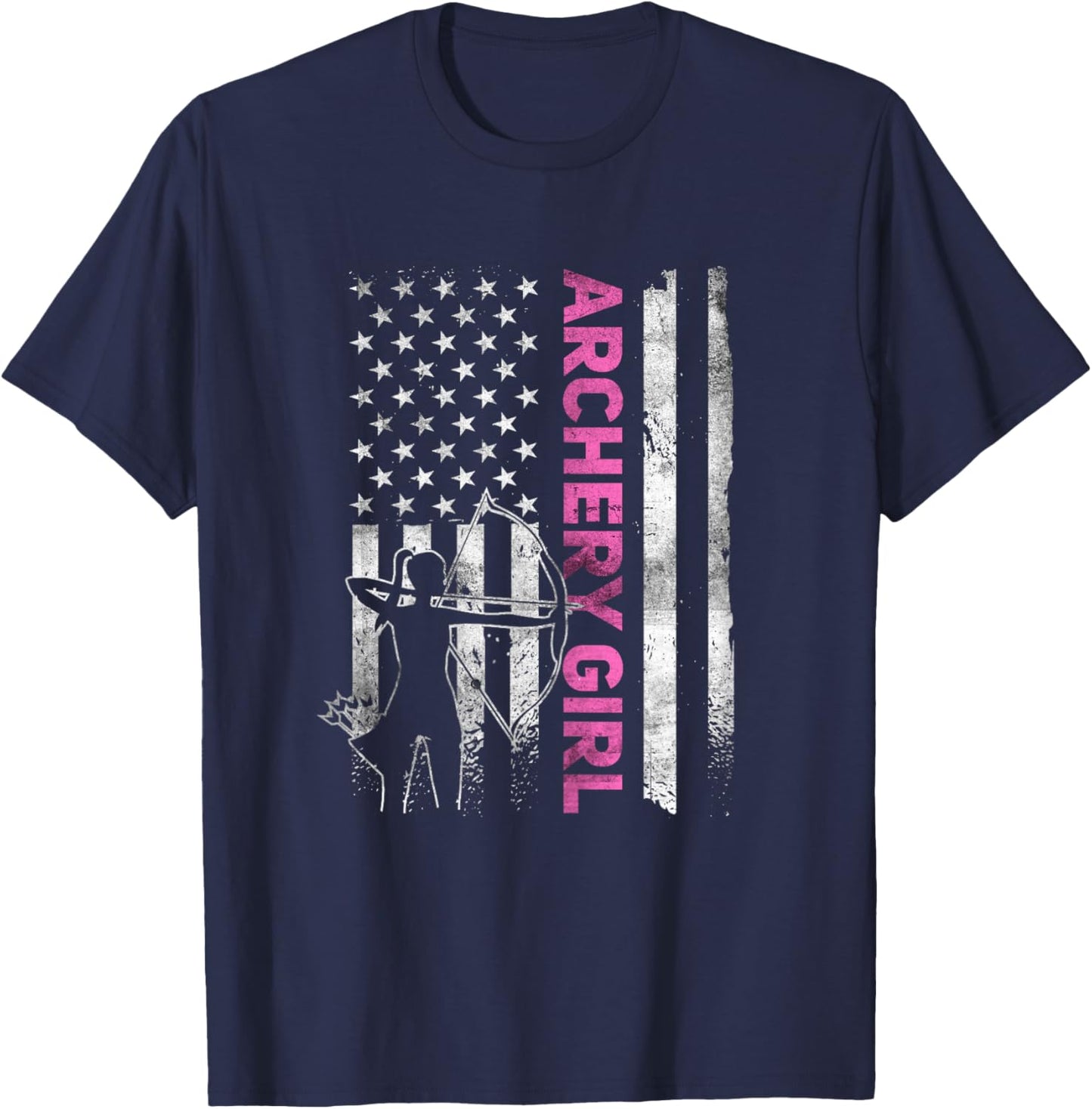 Retro American Archery Girl Apparel US Flag Female Archer T-Shirt - T-Shirt | Navy