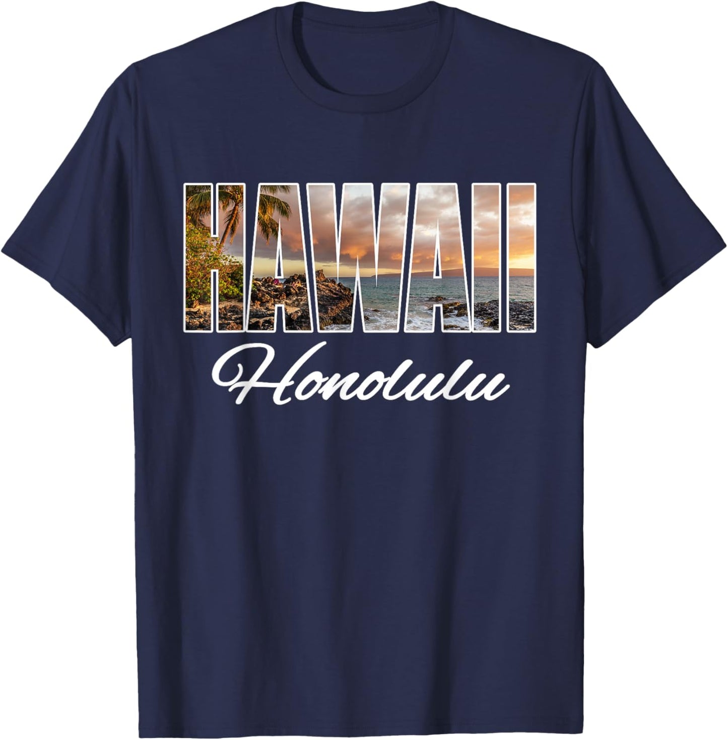 Hawaii Honolulu Surfing Beach Hawaiian Island T-Shirt - T-Shirt | Navy