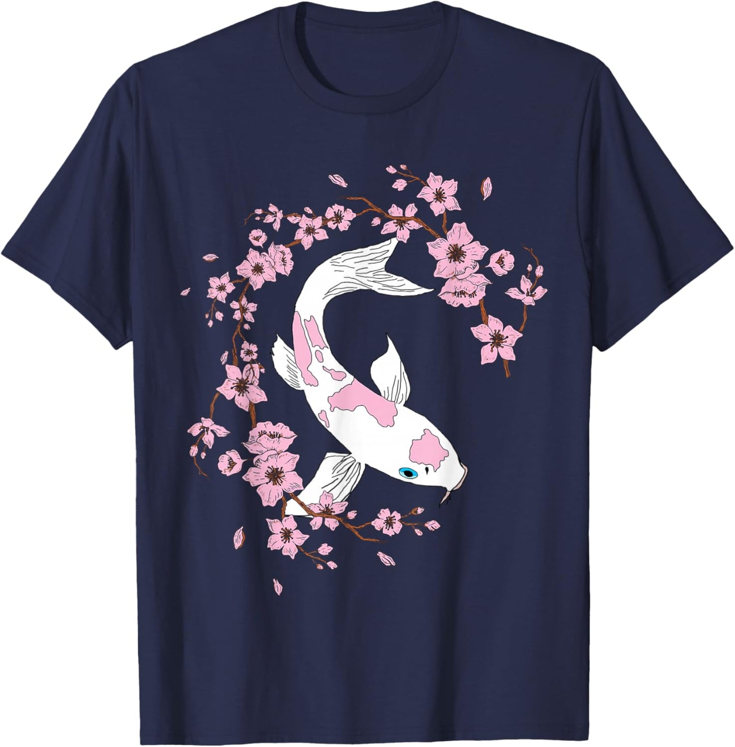 Sakura Cherry Koi Carp Cherry Blossom Tree T-Shirt - T-Shirt | Navy