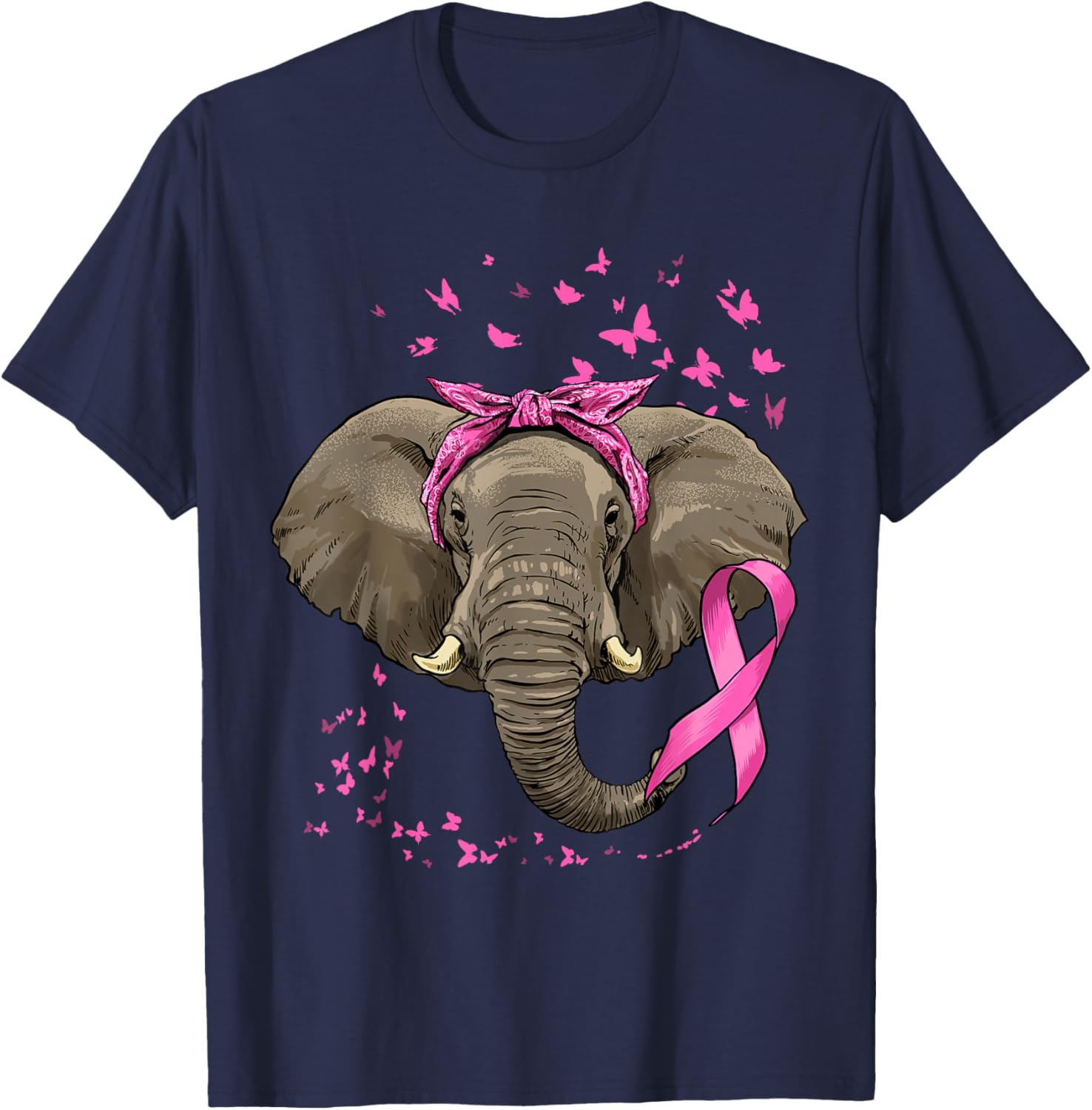 Elephant Breast Cancer Awareness Pink Ribbon Cancer Survivor T-Shirt - T-Shirt | Navy