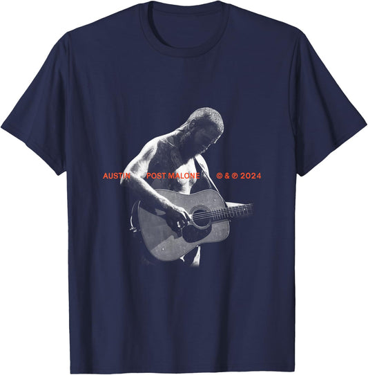 Official Post Malone Austin Photo T-Shirt - T-Shirt | Navy