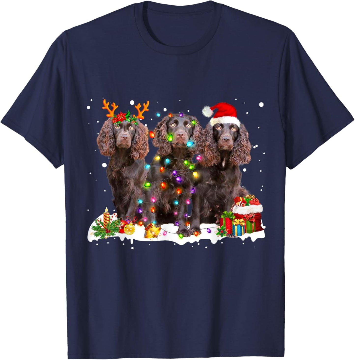 Santa Boykin Spaniel Dog Gorgeous Reindeer Christmas Pajama T-Shirt - T-Shirt | Navy
